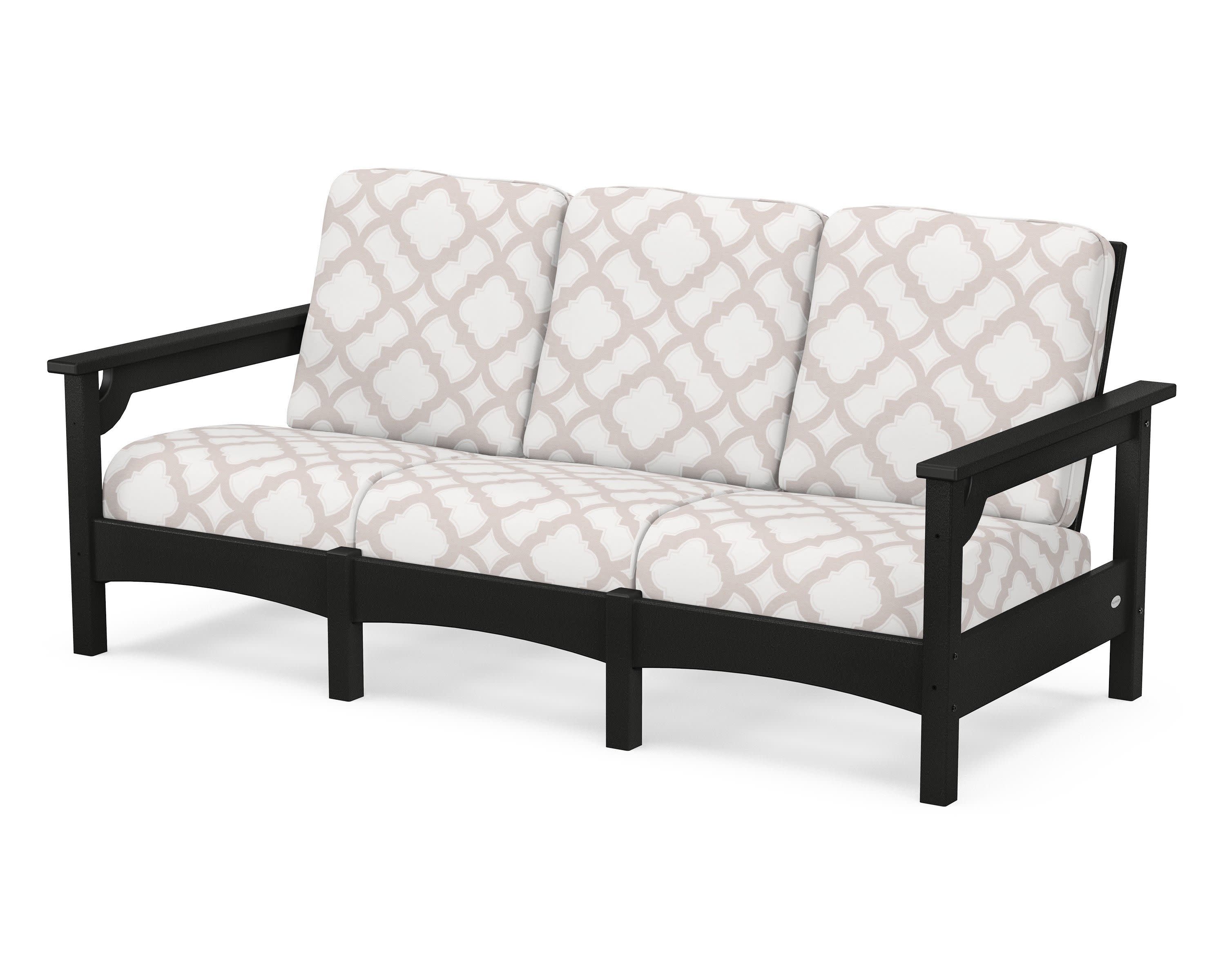 Club Sofa in Black / Trellis Dune Burlap