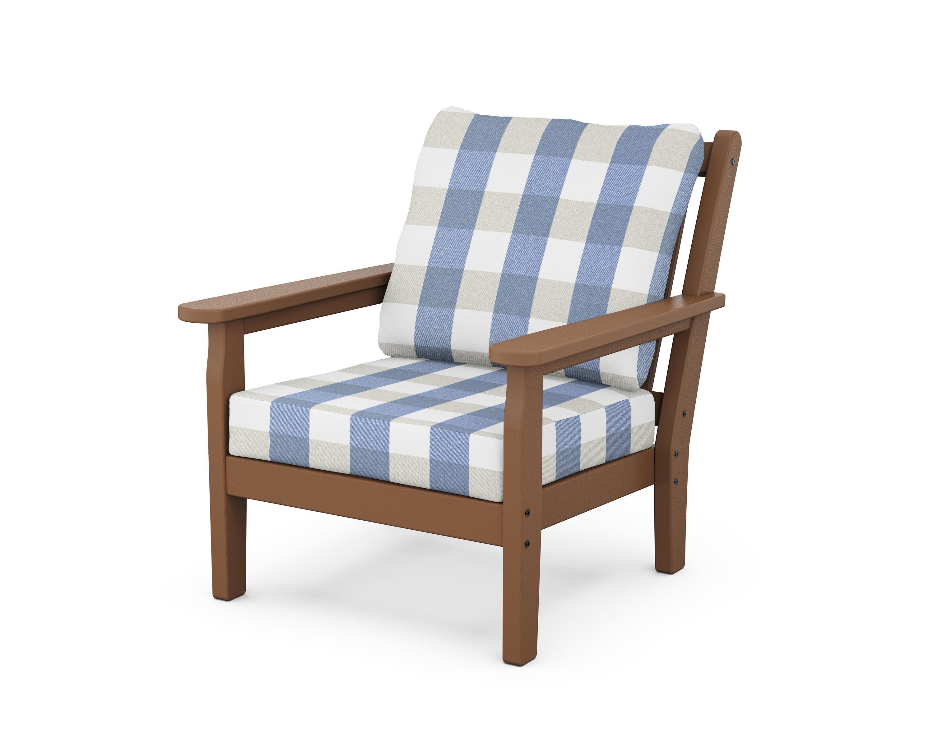 Chippendale Deep Seating Chair in Teak / Buffalo Plaid Sky Blue