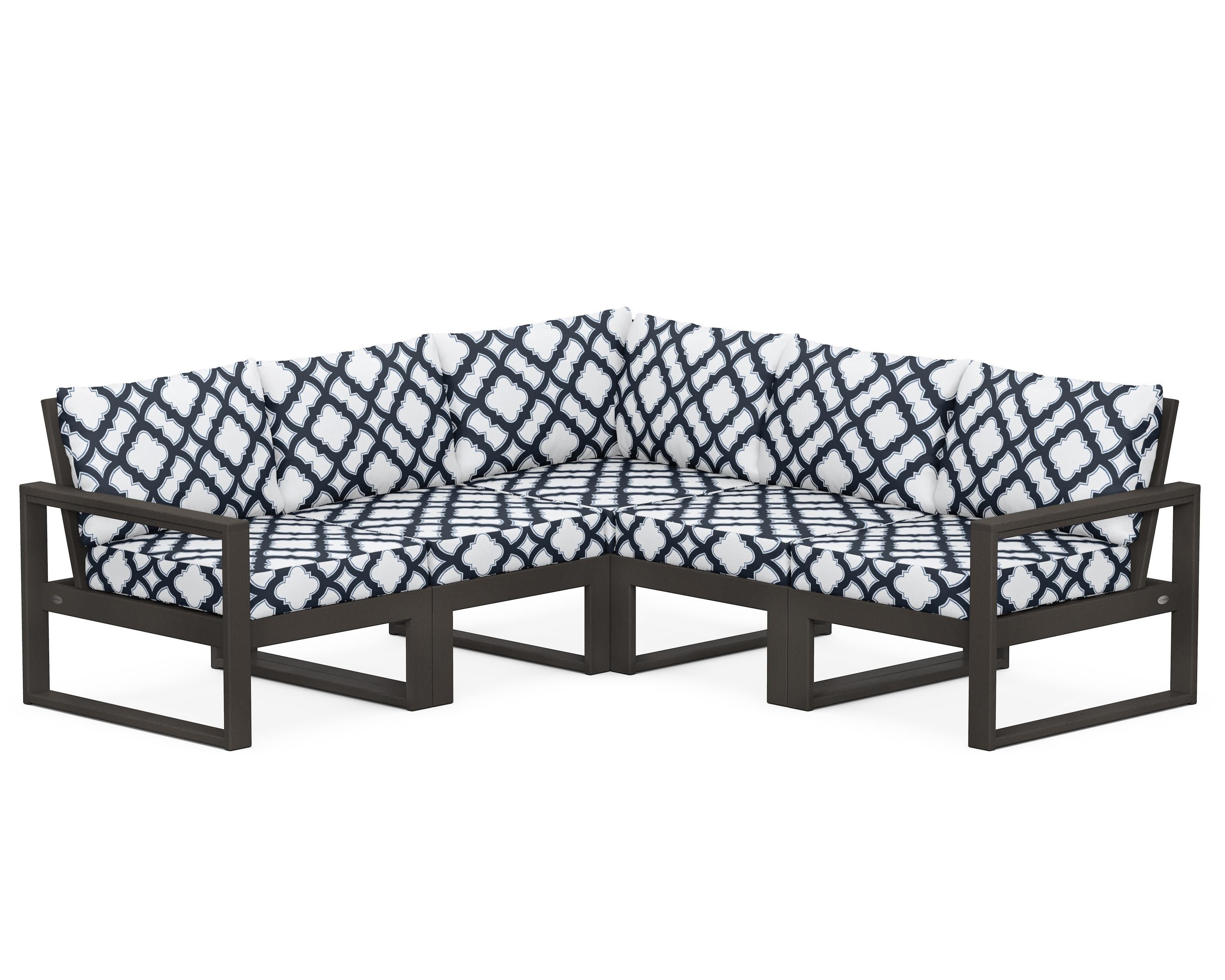 EDGE 5-Piece Modular Deep Seating Set in Vintage Coffee / Trellis Marine Indigo