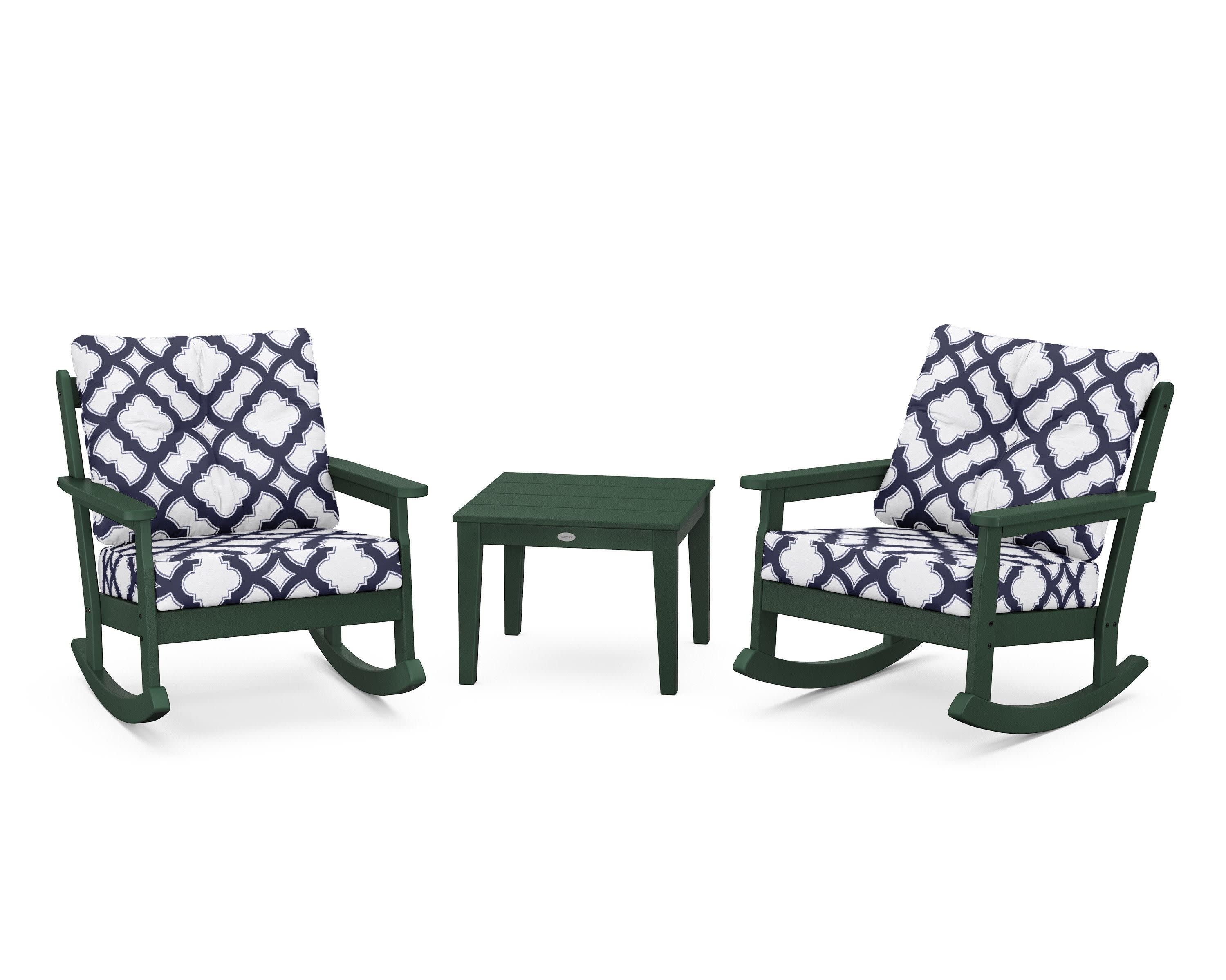 Vineyard 3-Piece Deep Seating Rocker Set in Green / Trellis Navy