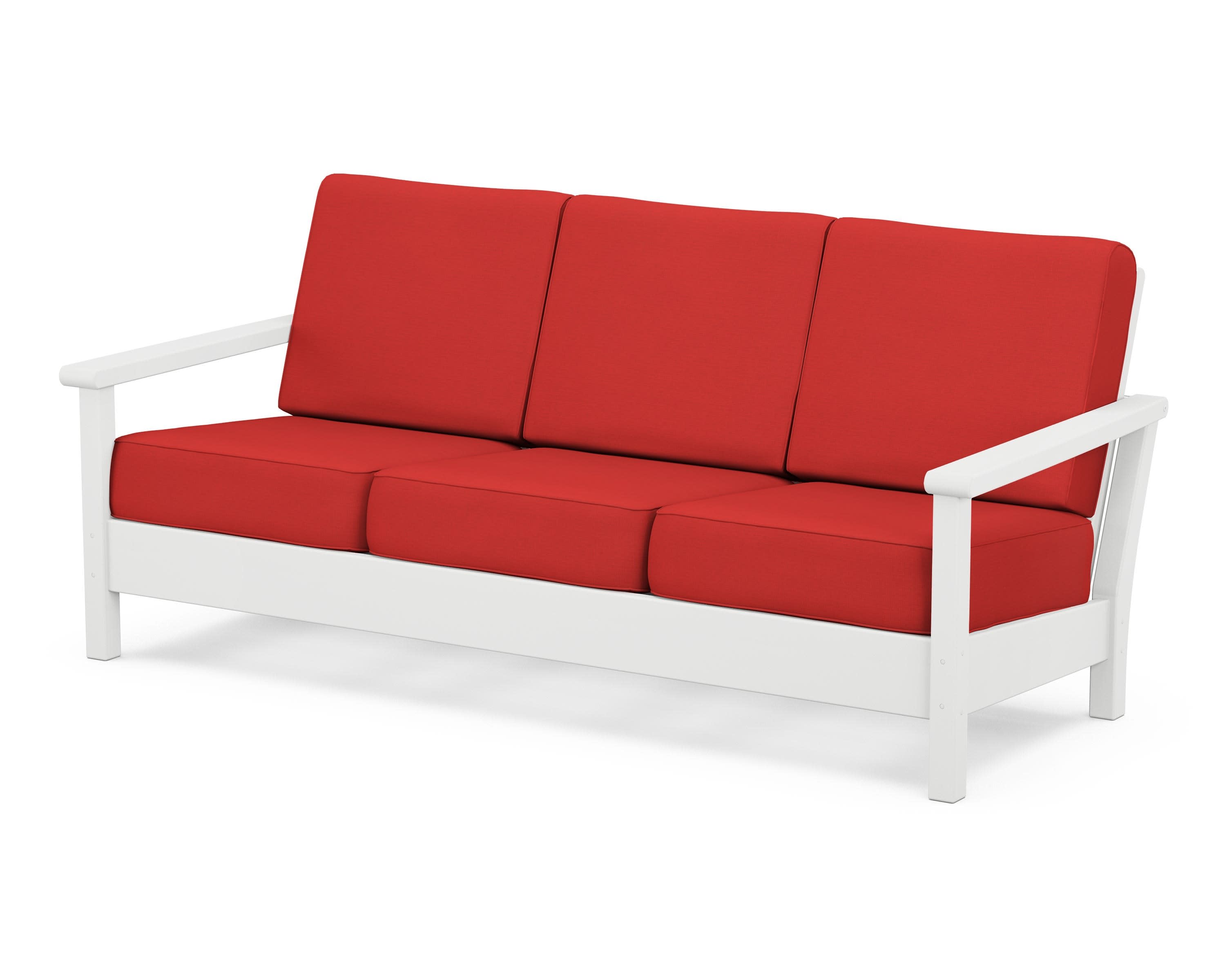 Harbour Deep Seating Sofa in White / Crimson Linen