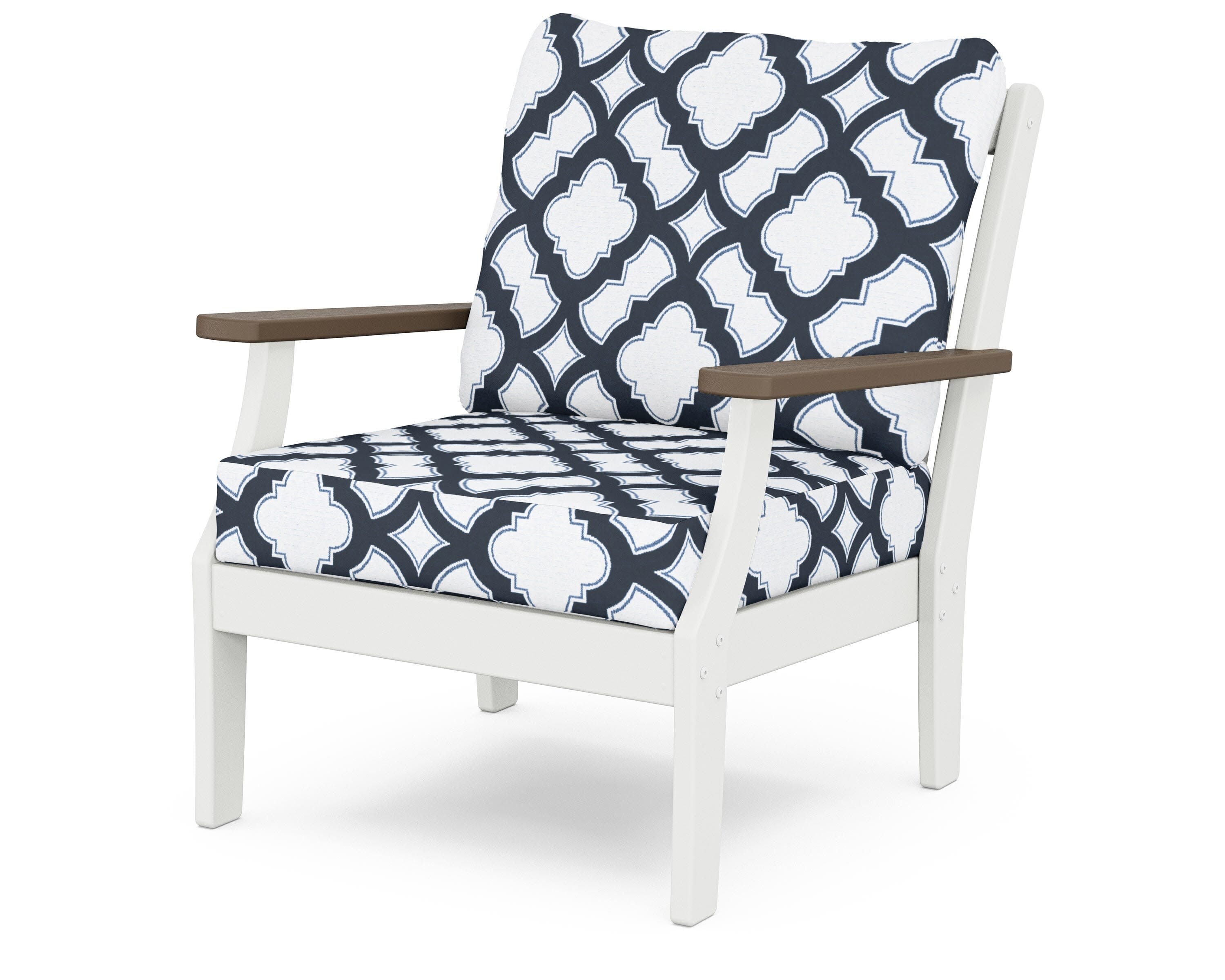 Braxton Deep Seating Chair in White / Kona / Trellis Marine Indigo