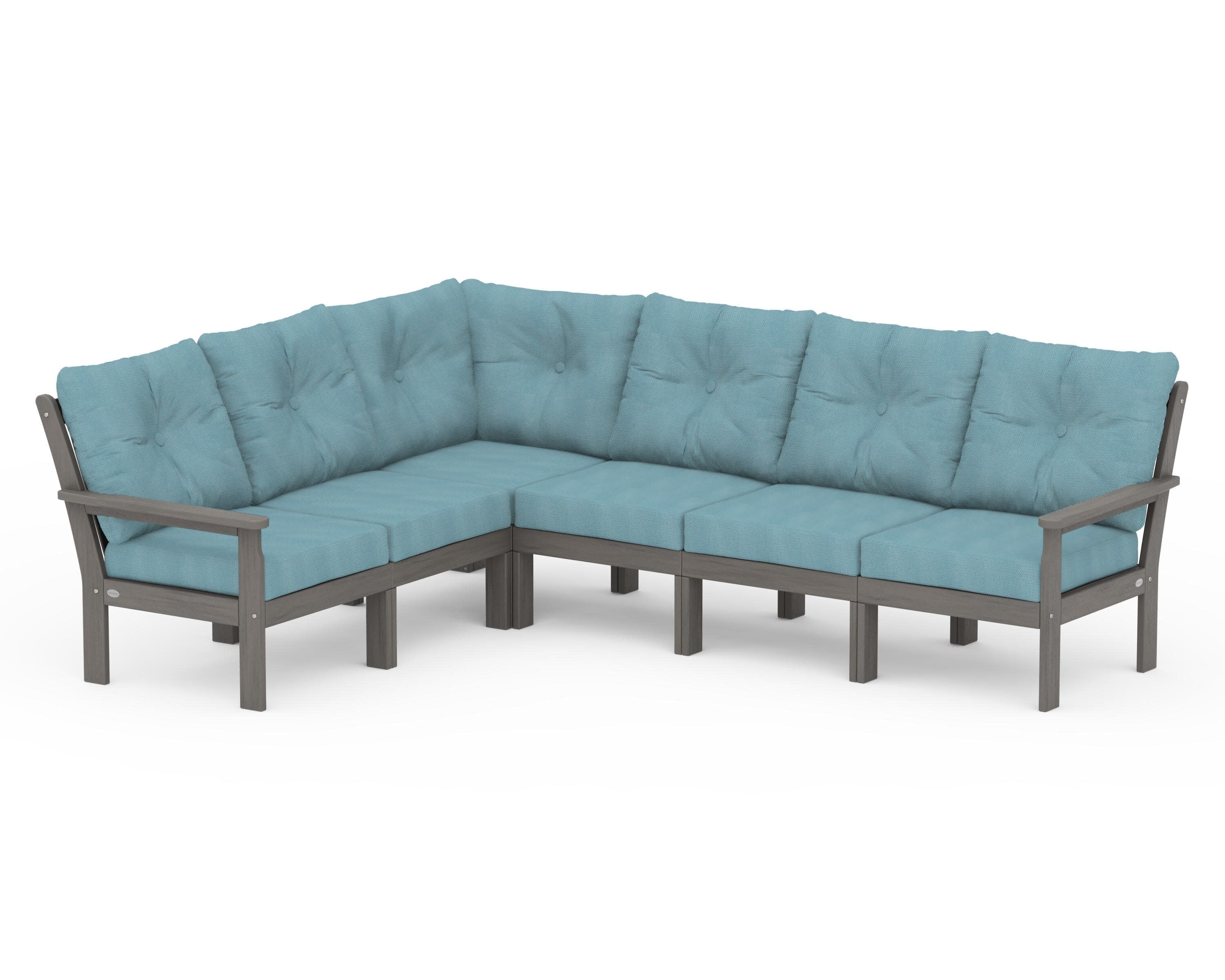 Vineyard 6-Piece Sectional in Driftwood / Lattice Sky Blue