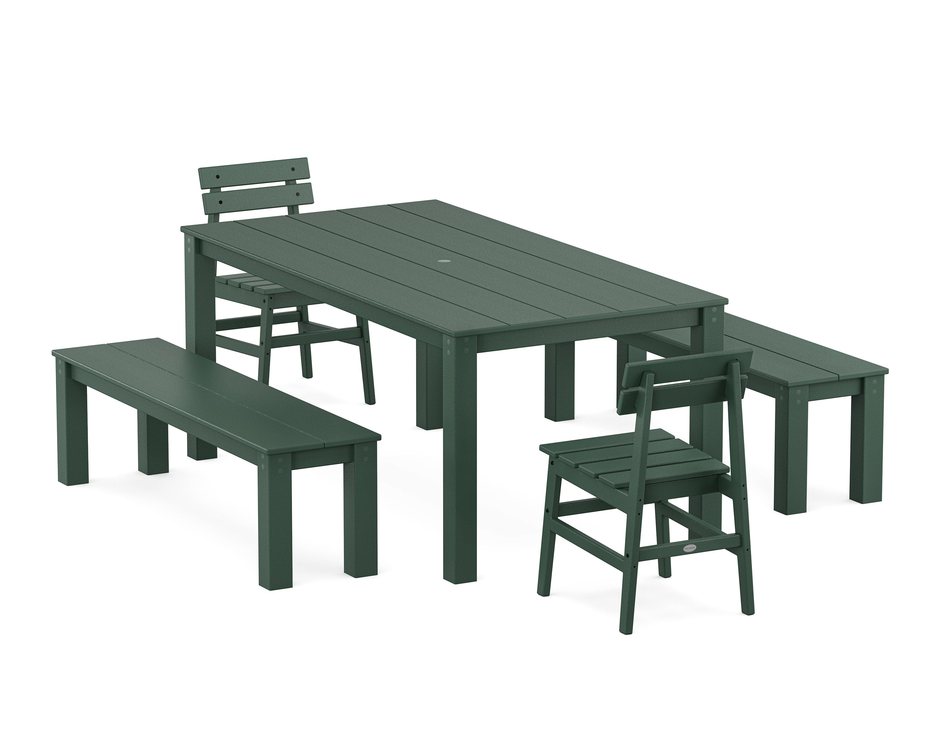 Modern Studio Plaza Chair 5-Piece Parsons Dining Set with Benches in Green