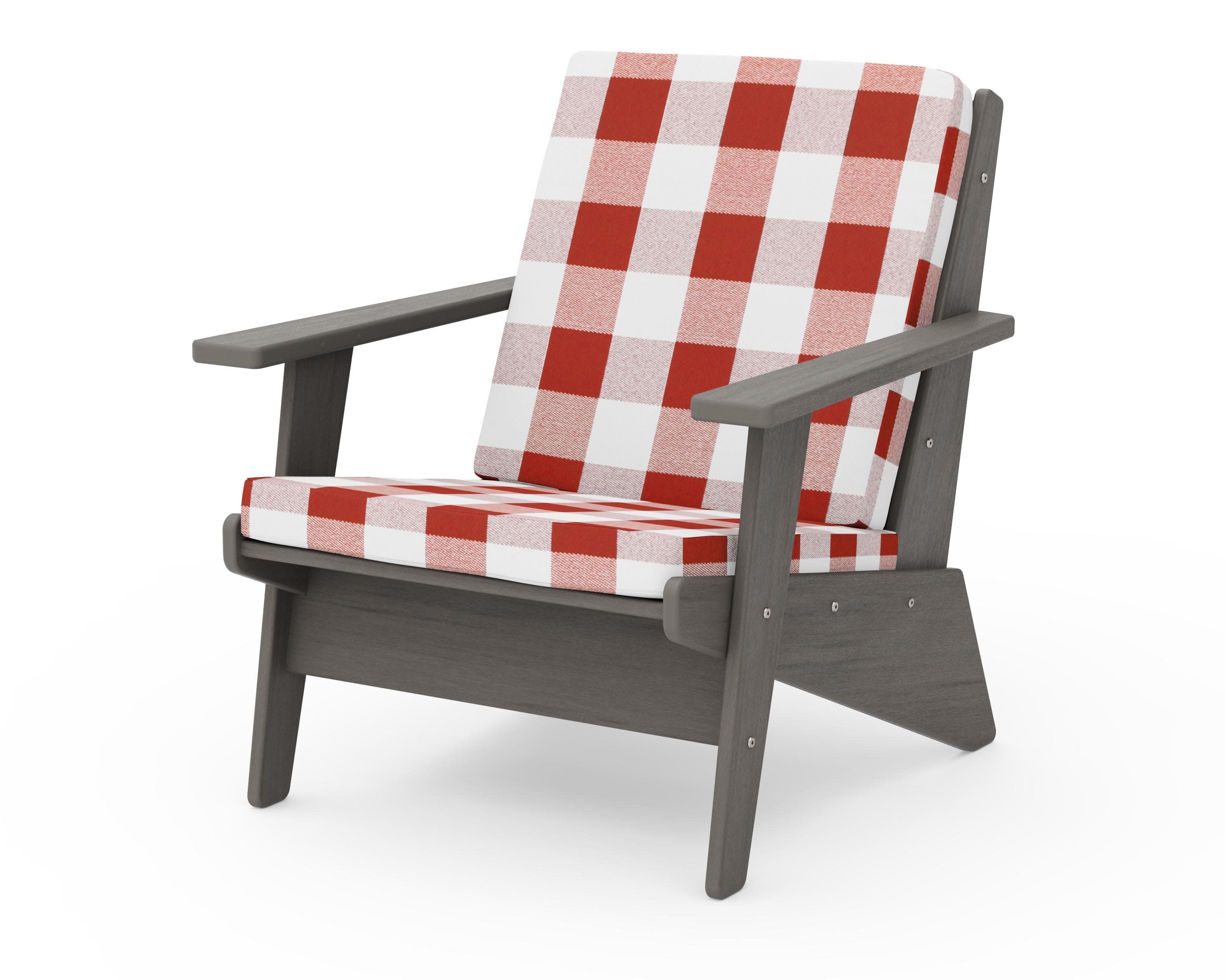 Riviera Modern Lounge Chair in Driftwood / Buffalo Plaid Crimson