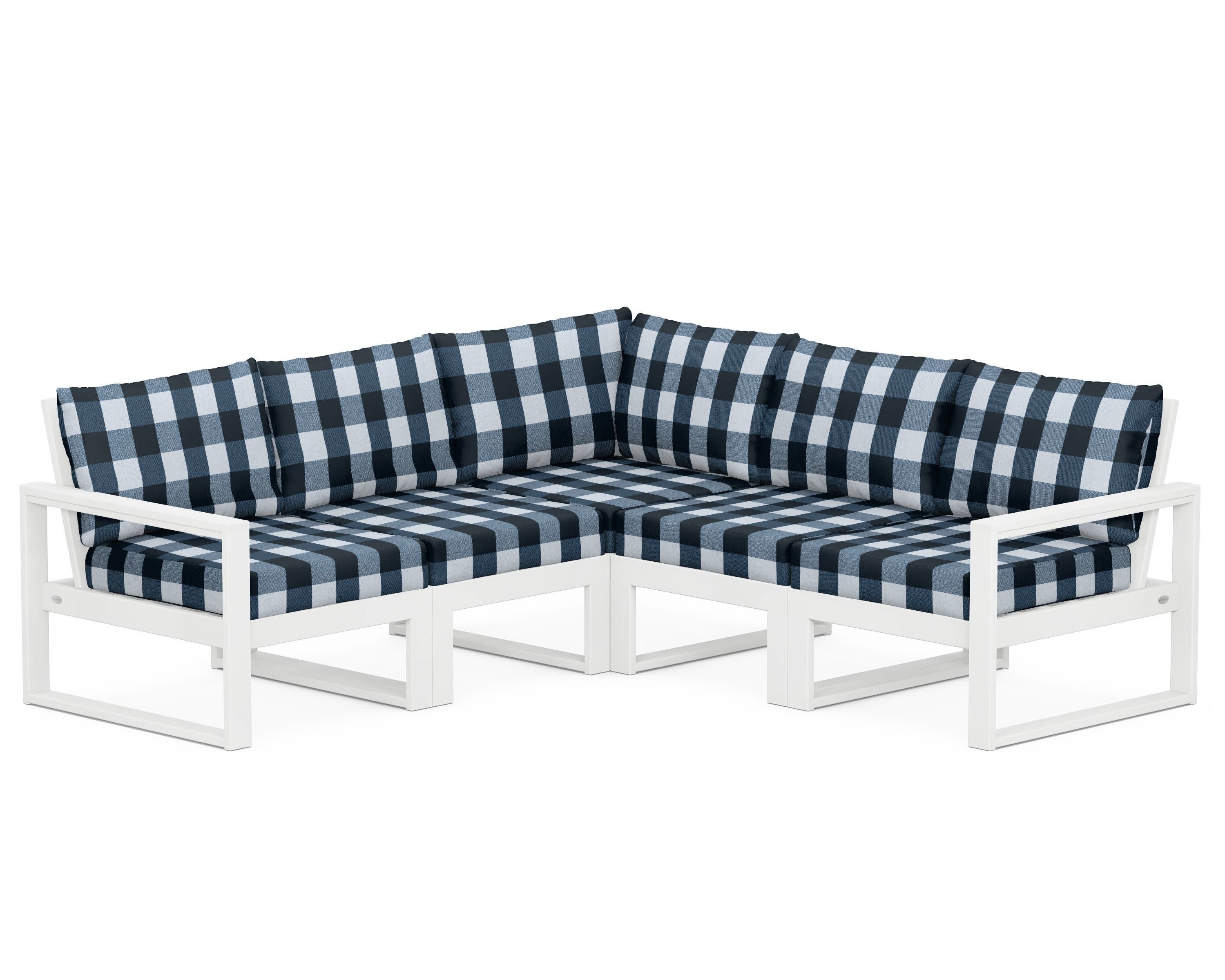 EDGE 5-Piece Modular Deep Seating Set in White / Buffalo Plaid Marine Indigo