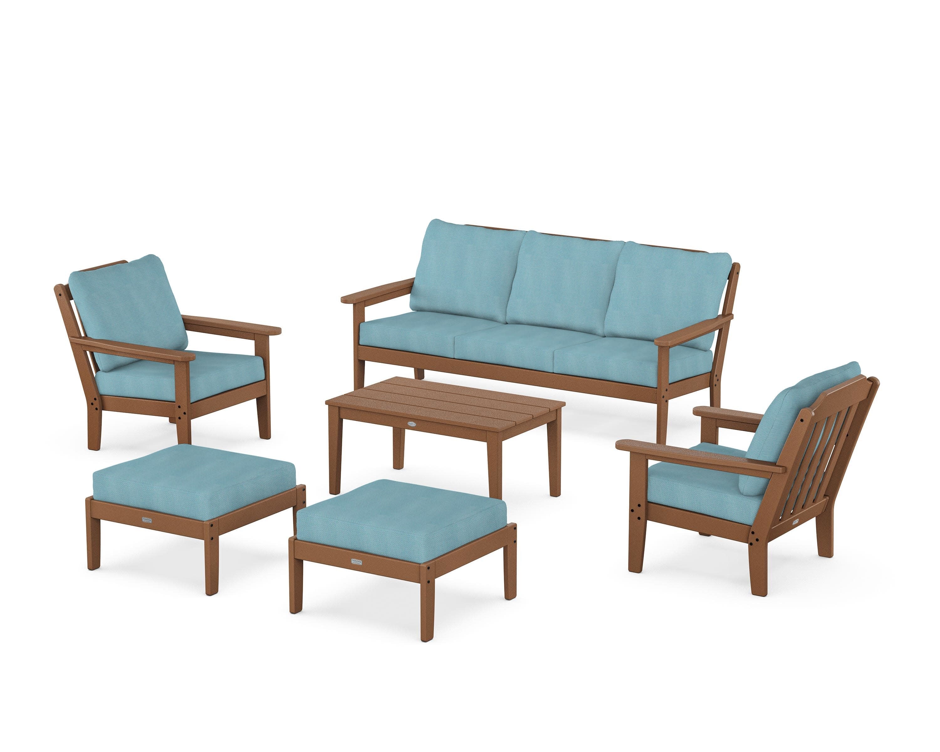 Cottage 6-Piece Lounge Sofa Set in Teak / Lattice Sky Blue