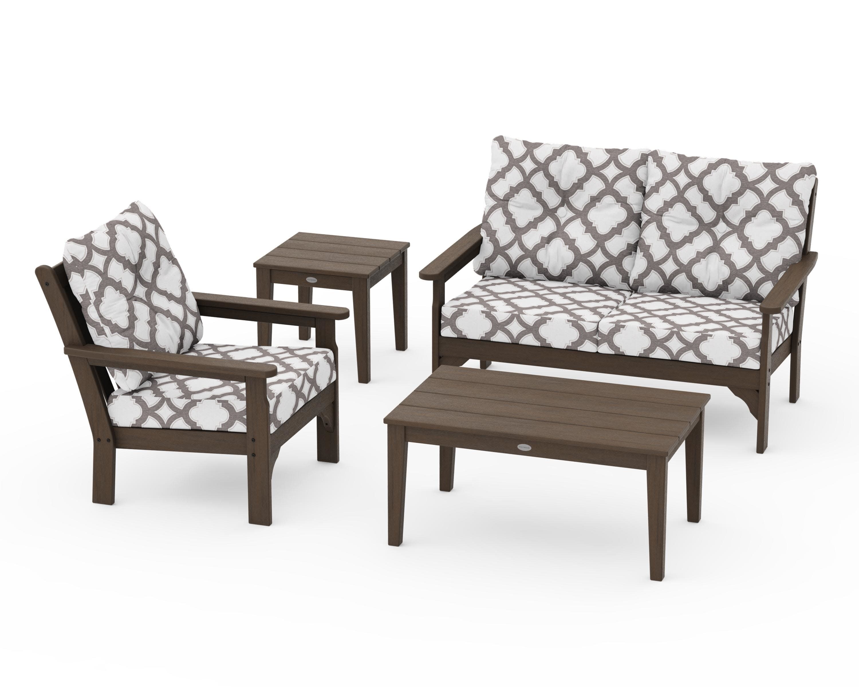 Vineyard 4-Piece Deep Seating Set in Kona / Trellis Grey Mist