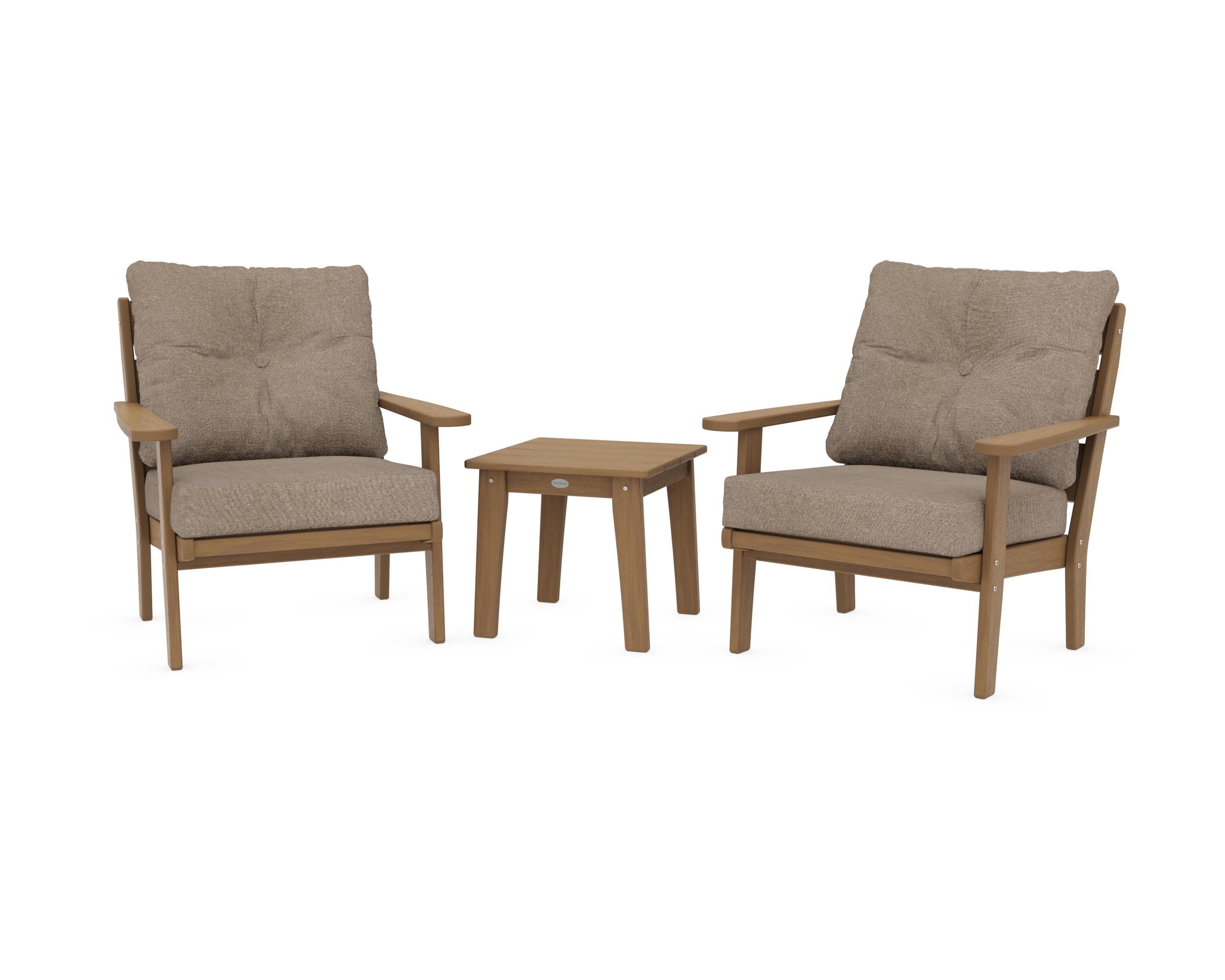 Lakeside 3-Piece Deep Seating Chair Set in Natural / Spiced Burlap