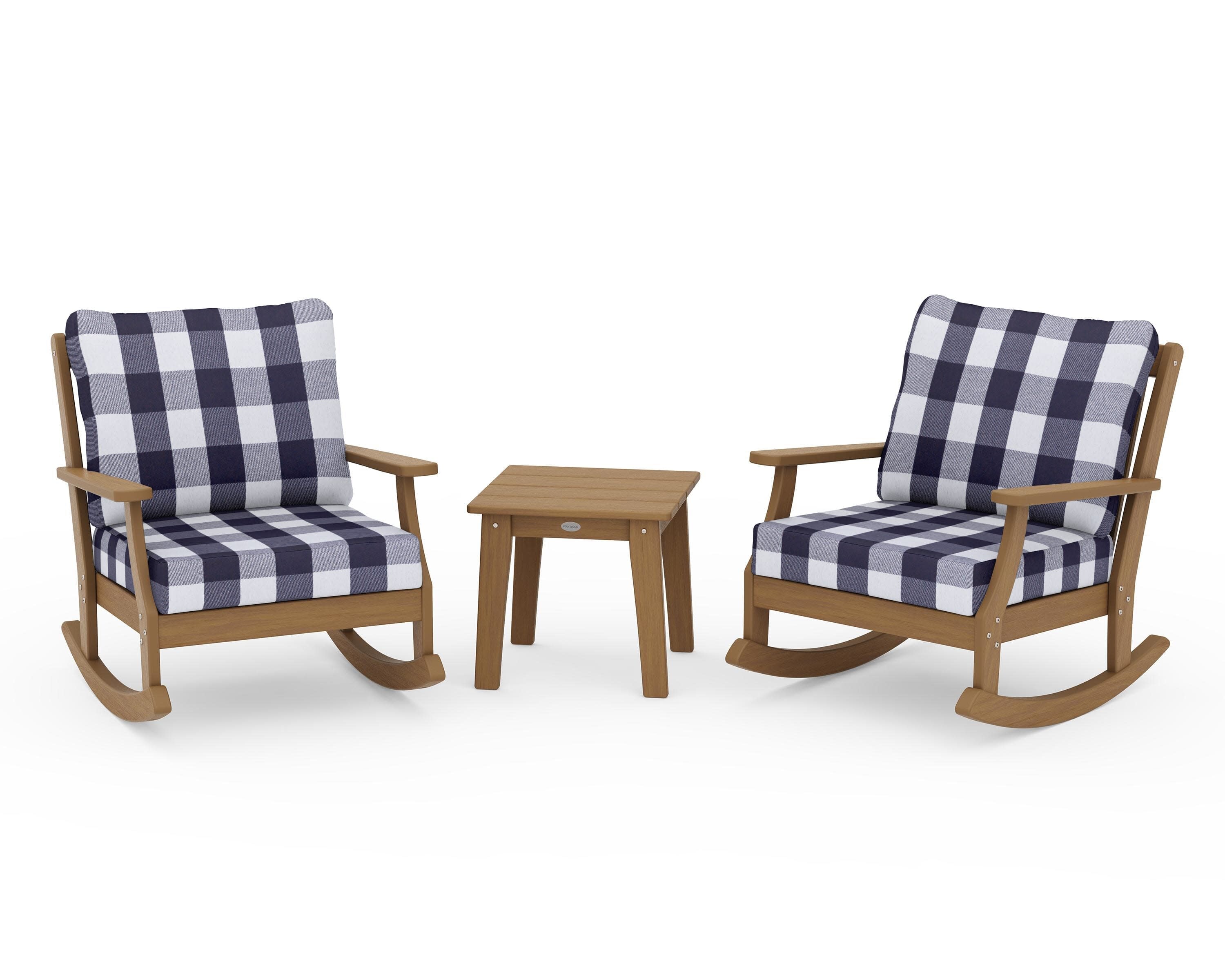 Braxton 3-Piece Deep Seating Rocker Set in Natural / Buffalo Plaid Navy