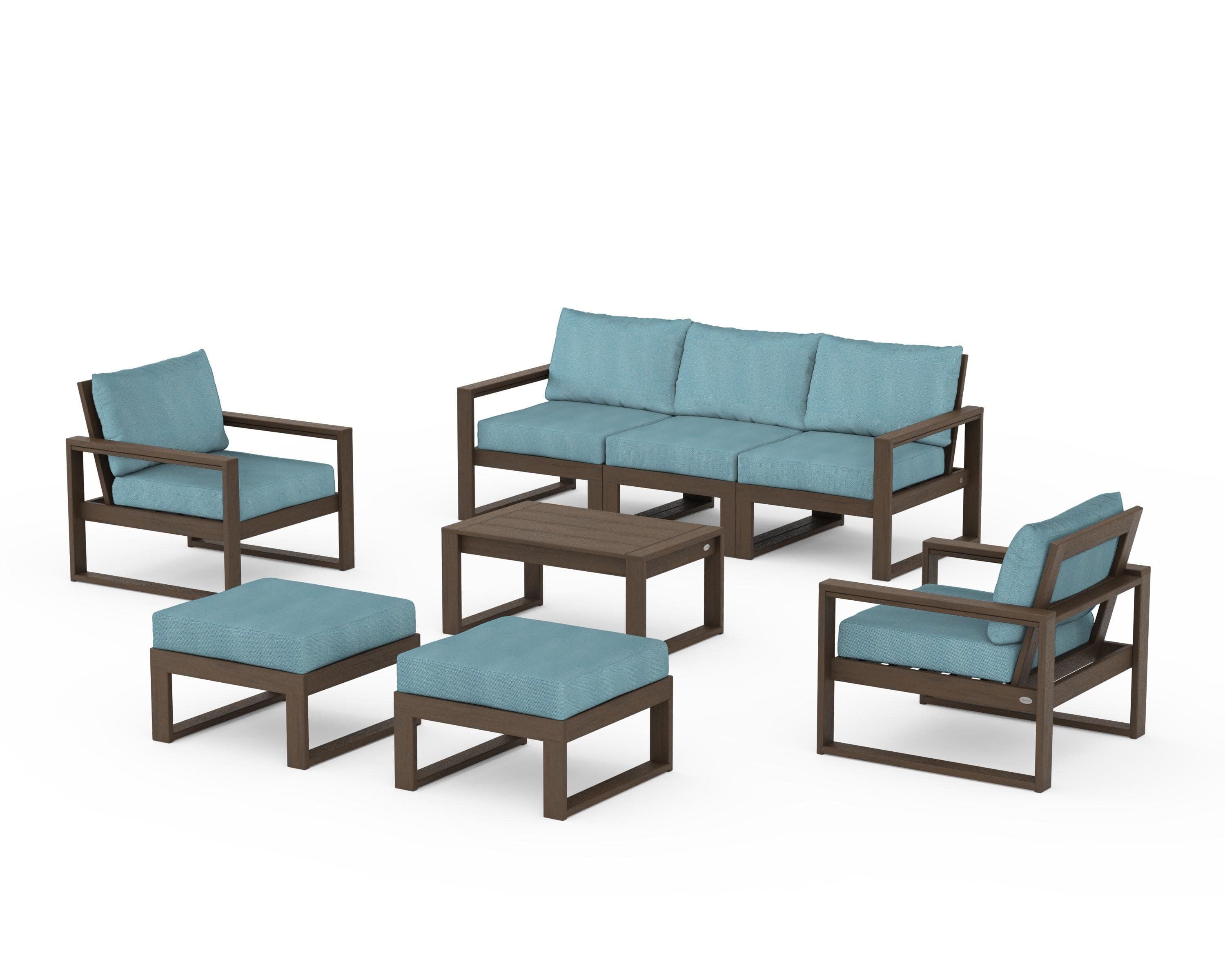 EDGE Sectional 8-Piece Lounge Sofa Set in Kona / Lattice Sky Blue