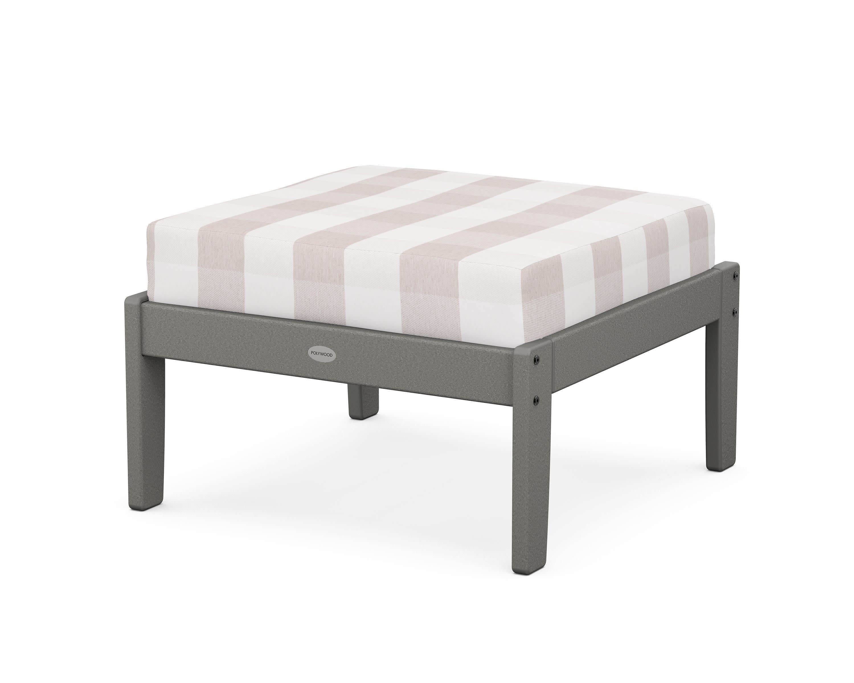 Braxton Deep Seating Ottoman in Slate Grey / Buffalo Plaid Dune Burlap