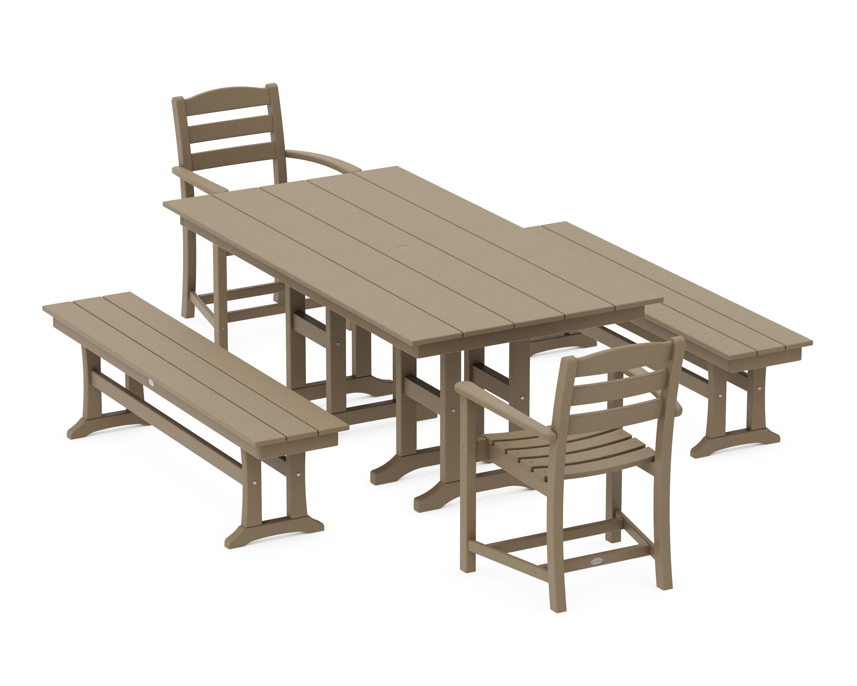 La Casa Caf 5-Piece Farmhouse Dining Set with Benches in Vintage Sahara