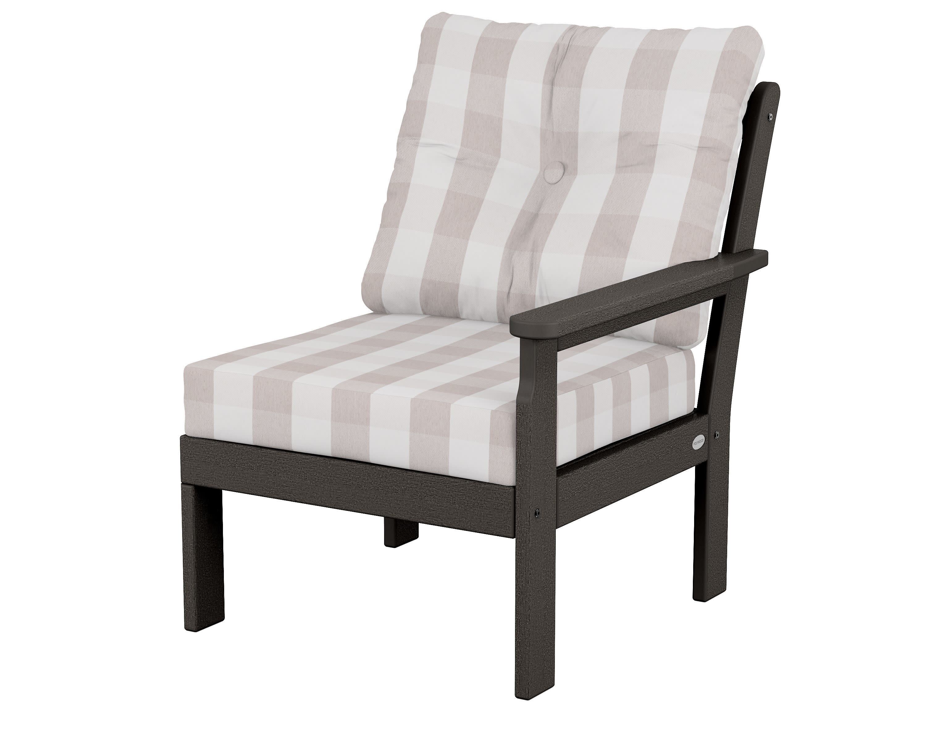 Vineyard Modular Right Arm Chair in Vintage Coffee / Buffalo Plaid Dune Burlap