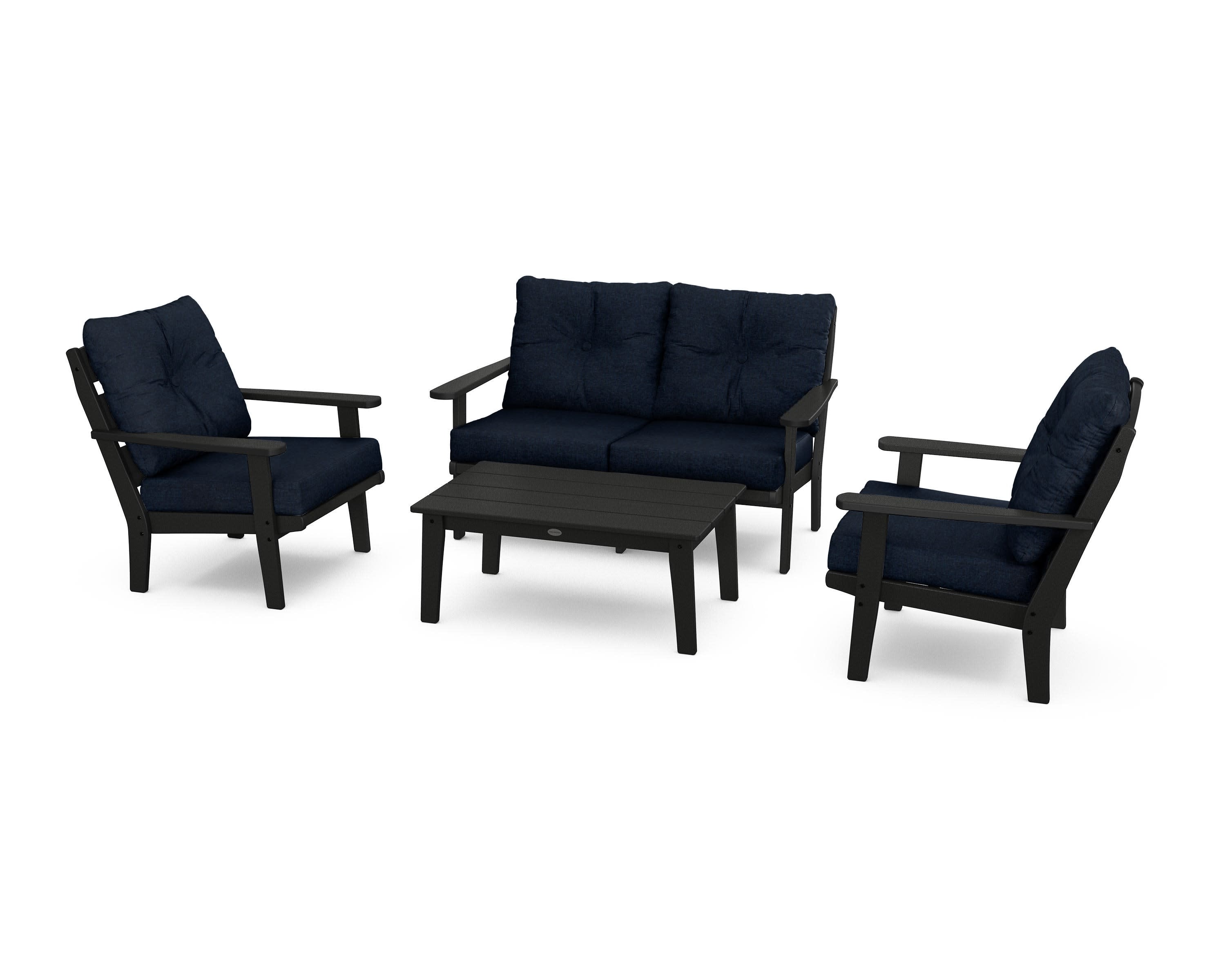 Lakeside 4-Piece Deep Seating Set in Black / Marine Indigo