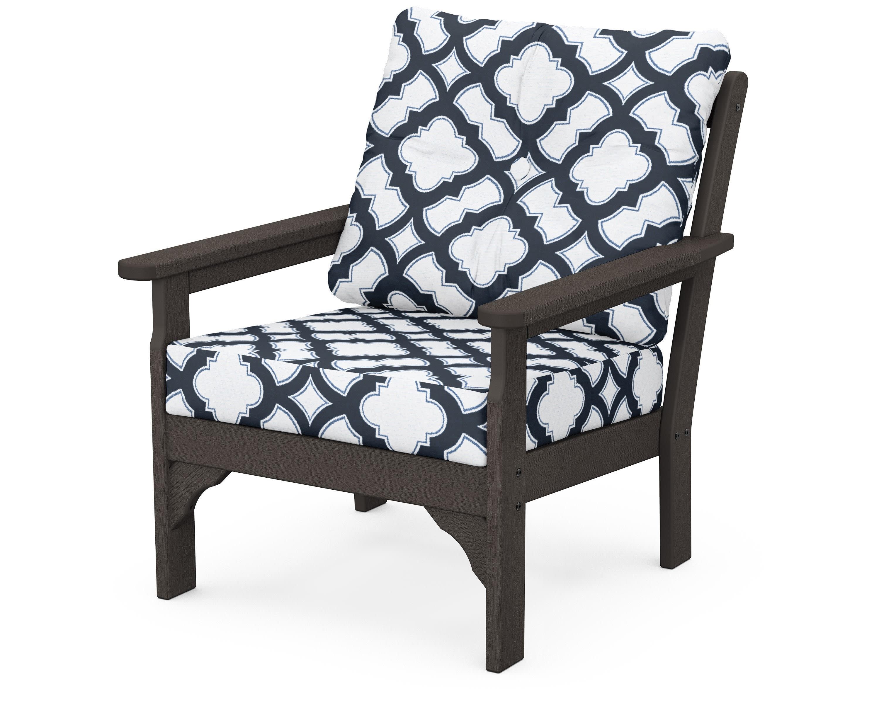 Vineyard Deep Seating Chair in Vintage Coffee / Trellis Marine Indigo