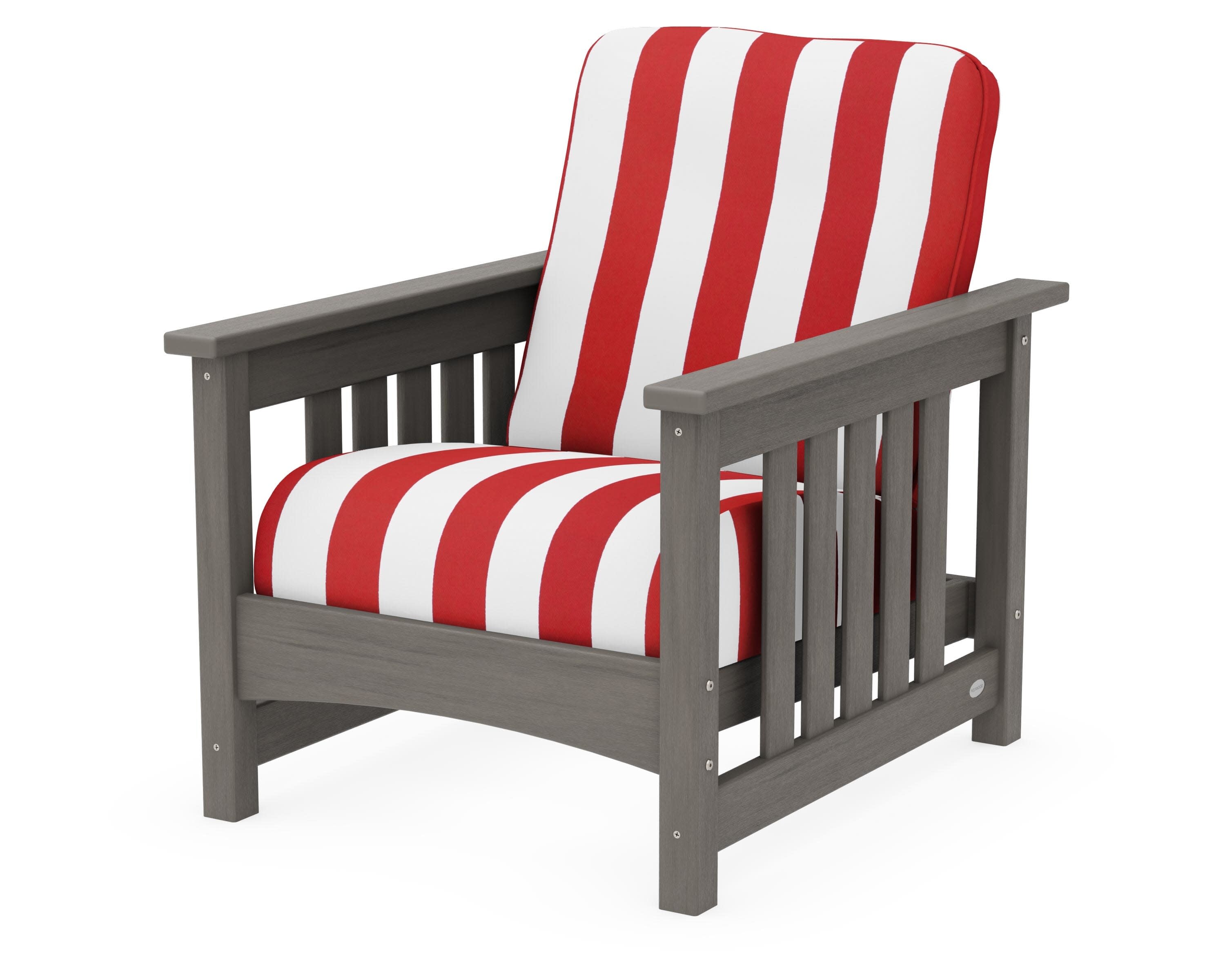 Club Mission Chair in Driftwood / Cabana Stripe Crimson