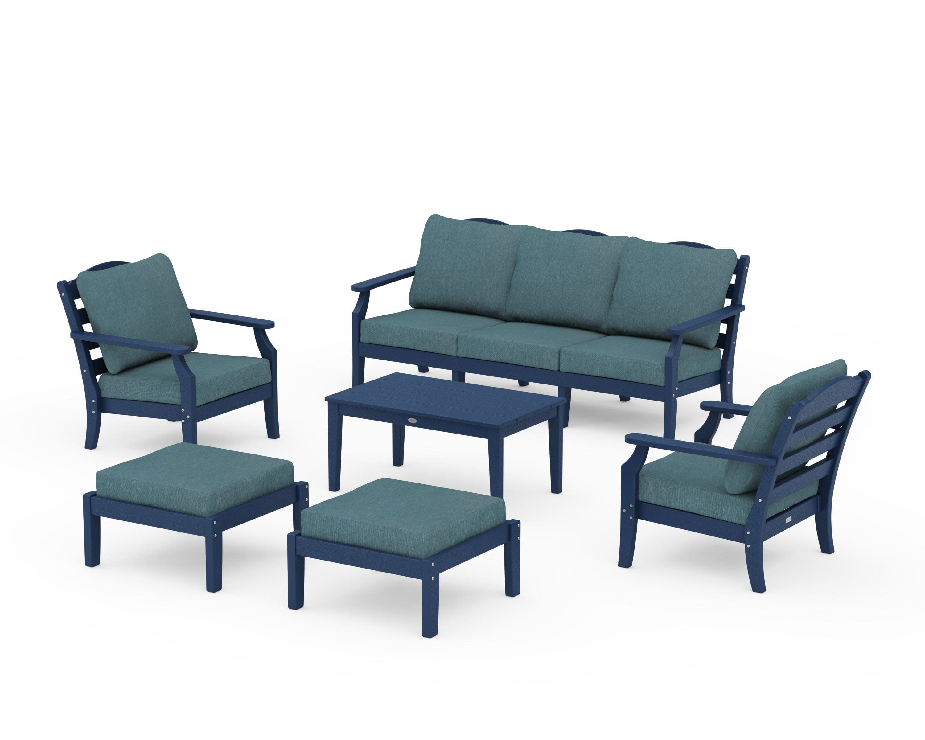Savannah 6-Piece Lounge Sofa Set in Navy / Ocean Teal