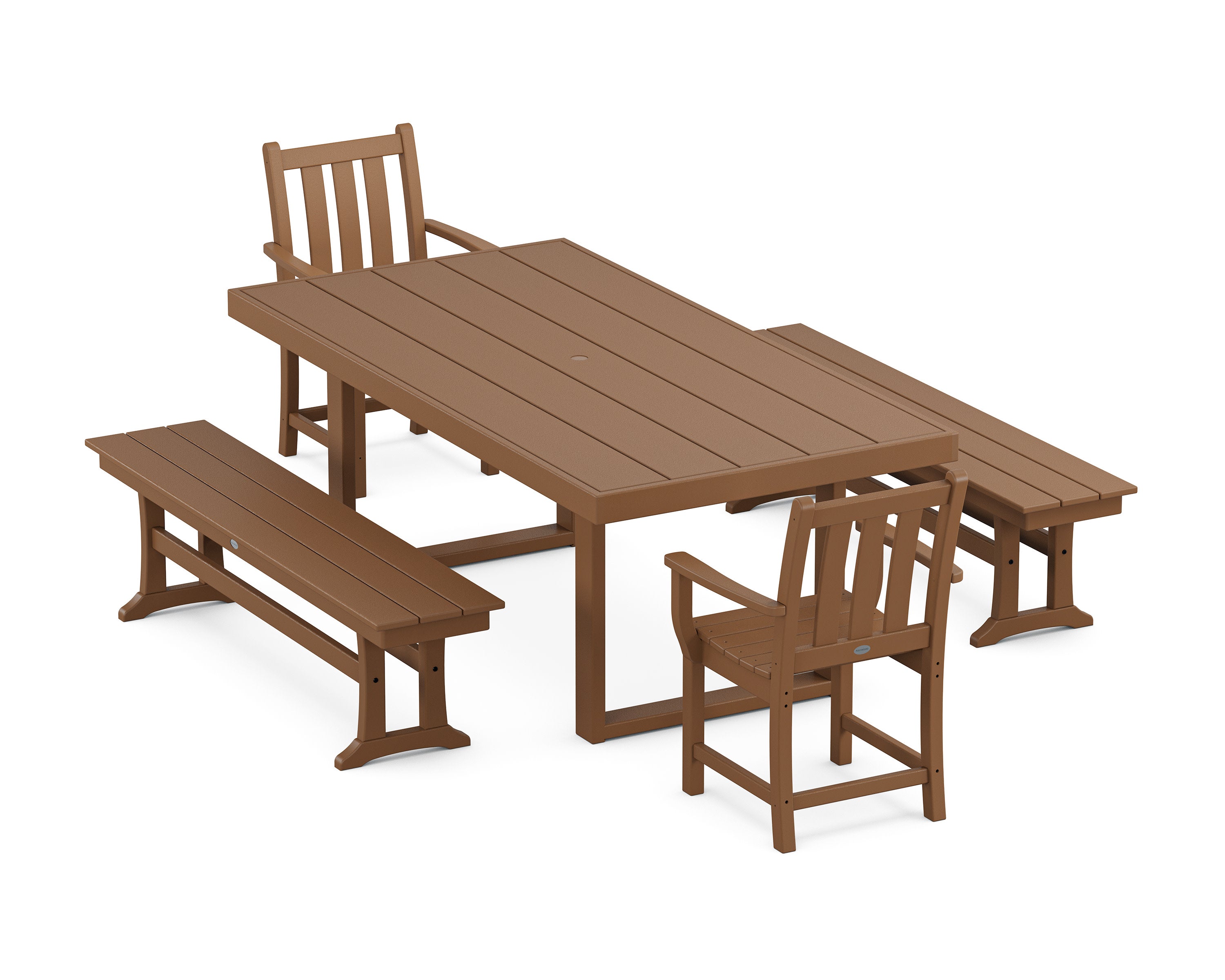 Traditional Garden 5-Piece Dining Set with Benches in Teak