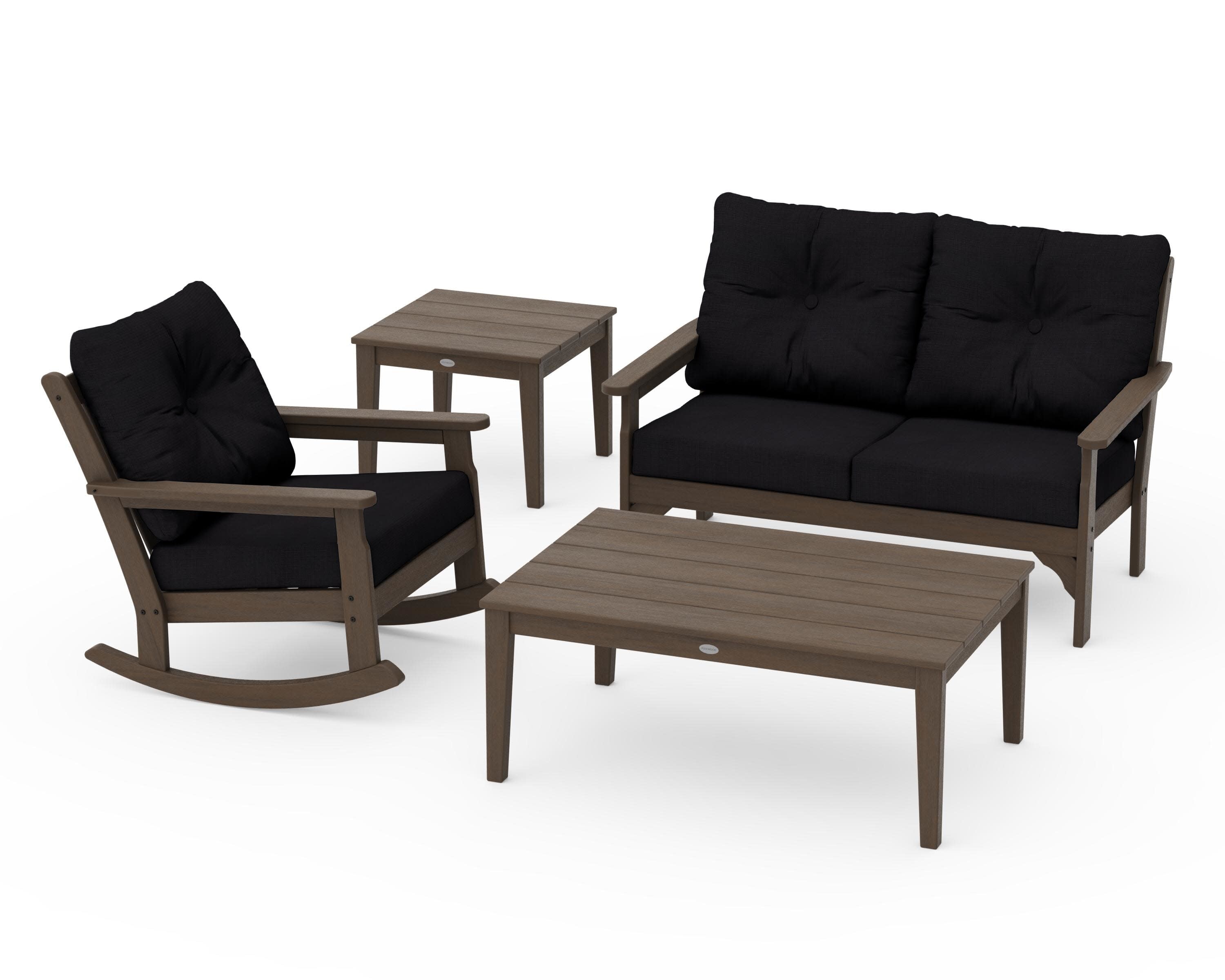 Vineyard 4-Piece Deep Seating Rocker Set in Kona / Midnight Linen