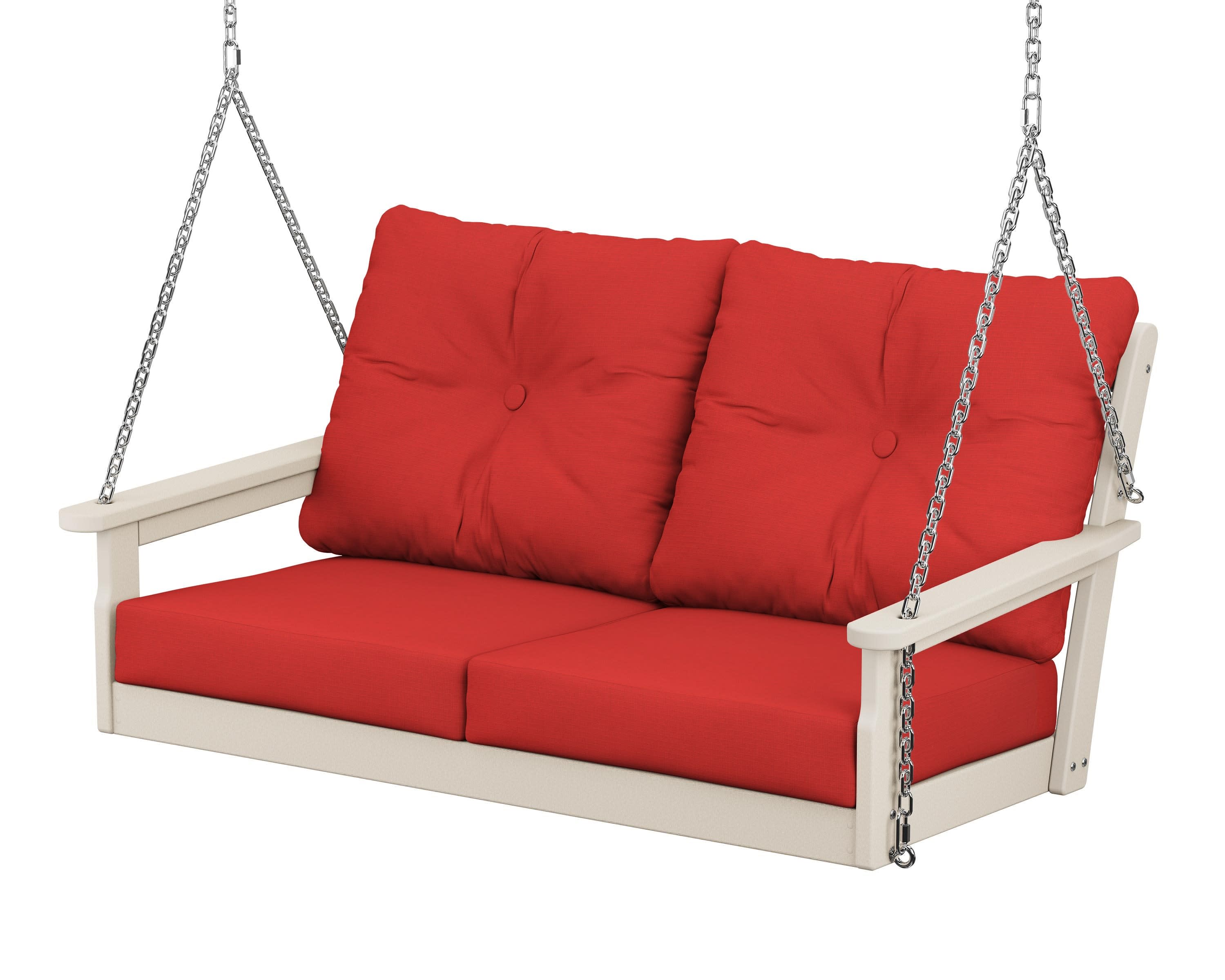 Vineyard Deep Seating Swing in Sand / Crimson Linen