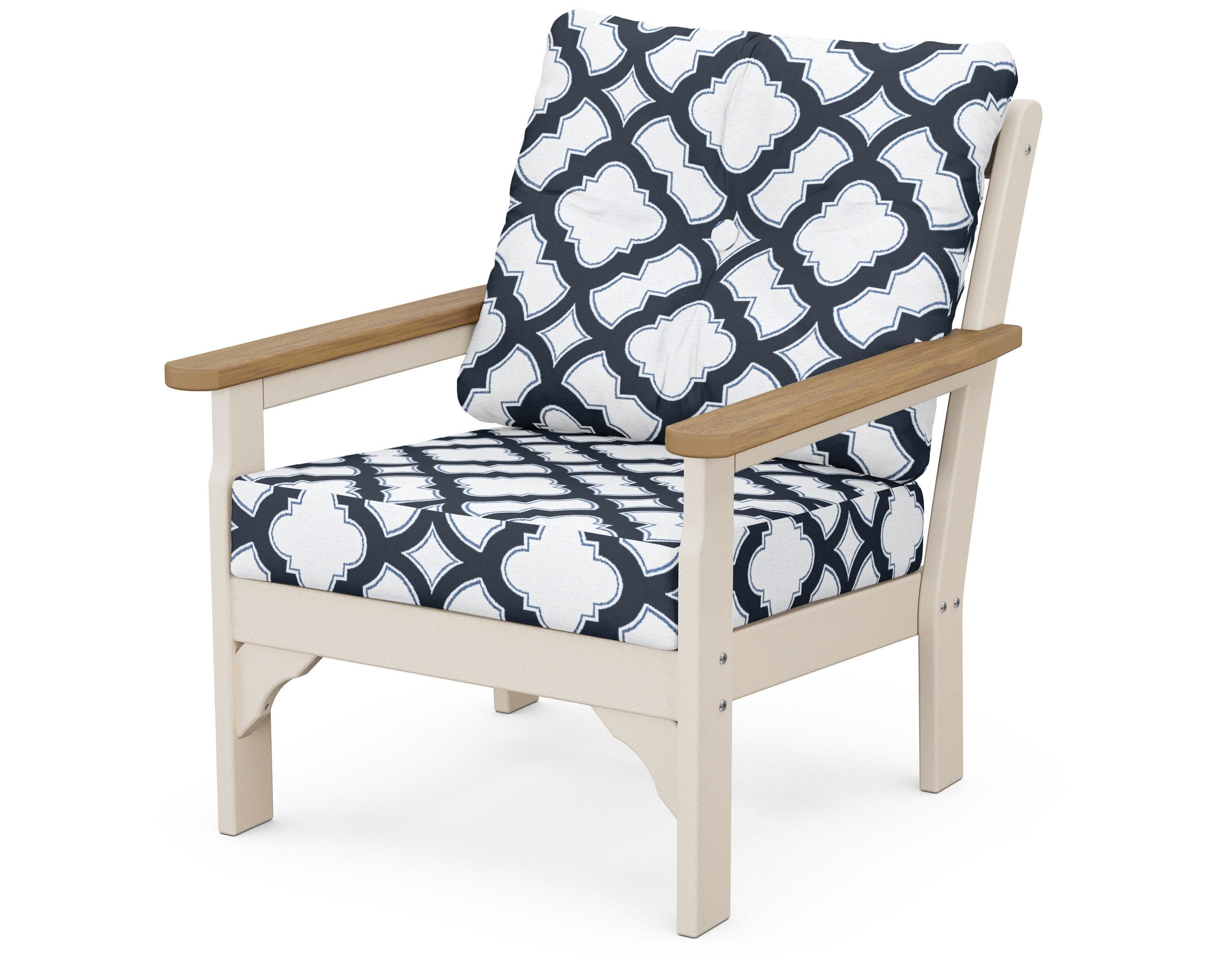 Vineyard Deep Seating Chair in Sand / Natural / Trellis Marine Indigo
