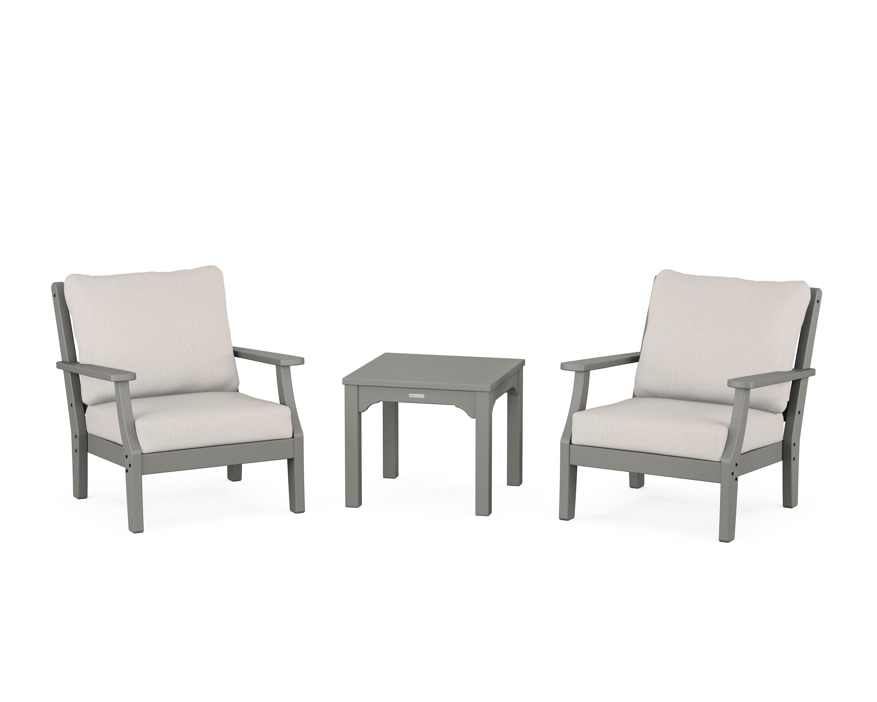 Chinoiserie 3-Piece Deep Seating Set in Slate Grey / Cast Ash