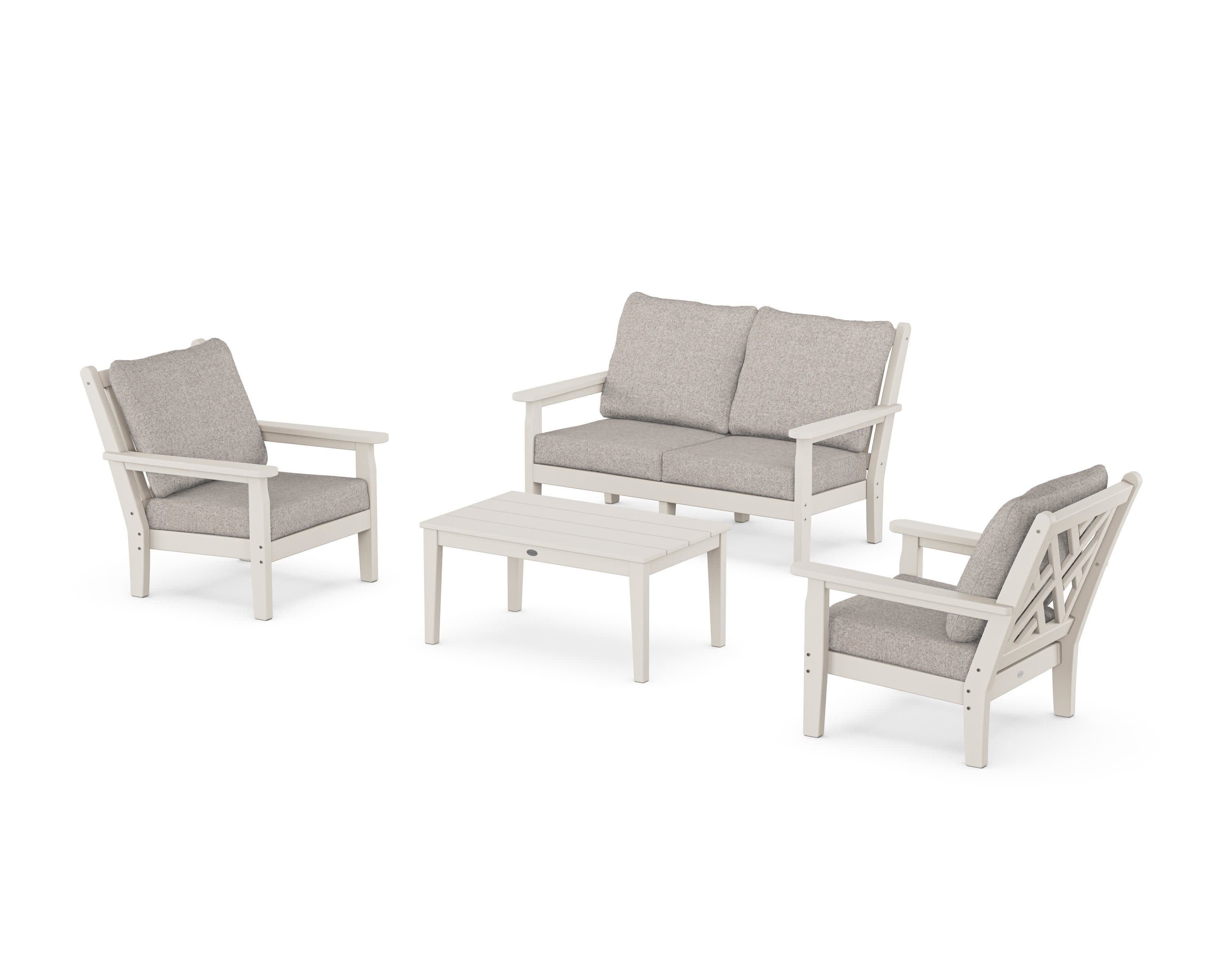 Chippendale 4-Piece Deep Seating Set with Loveseat in Sand / Weathered Tweed
