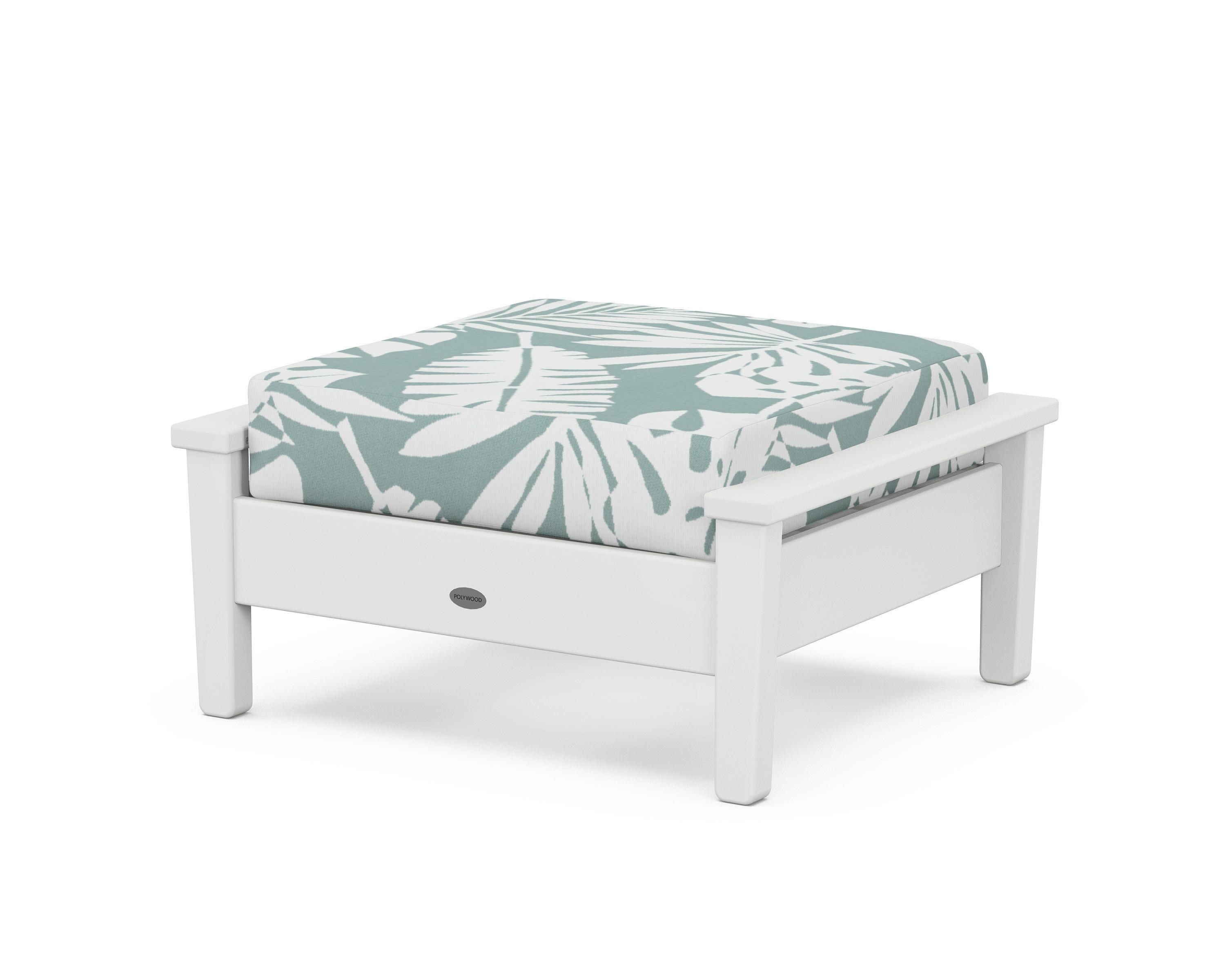 Prescott Deep Seating Ottoman in White / Leaf Glacier Spa