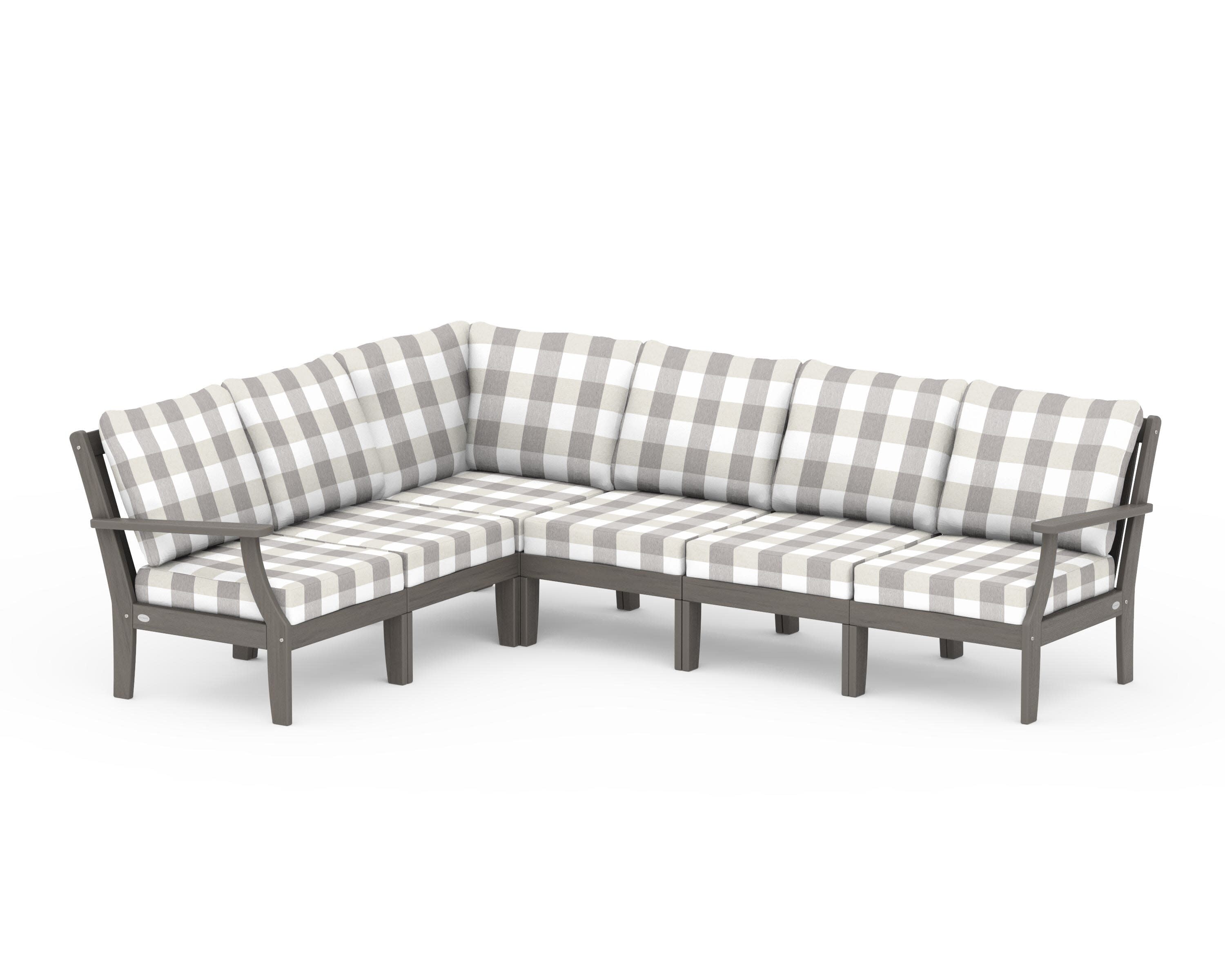 Braxton Modular 6-Piece Deep Seating Set in Driftwood / Buffalo Plaid Grey Mist