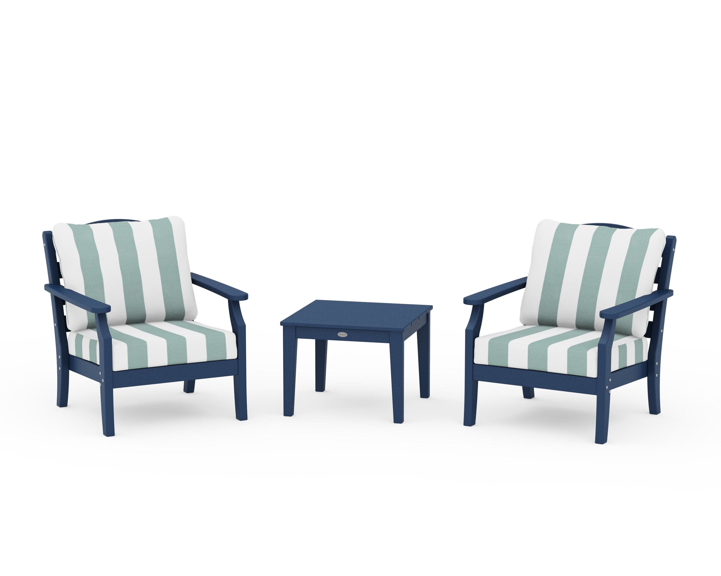 Savannah 3-Piece Deep Seating Set in Navy / Cabana Stripe Glacier Spa