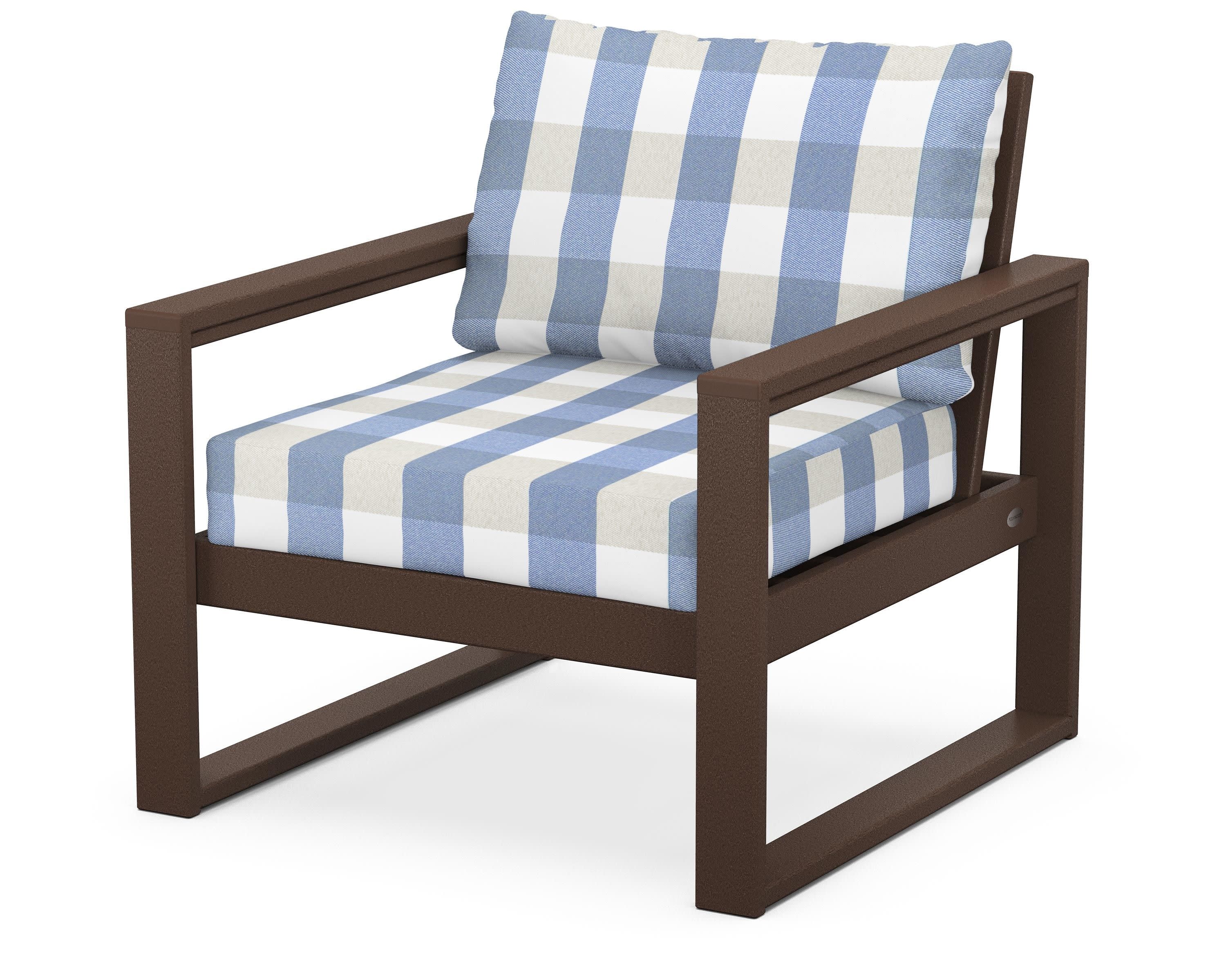 EDGE Club Chair in Mahogany / Buffalo Plaid Sky Blue
