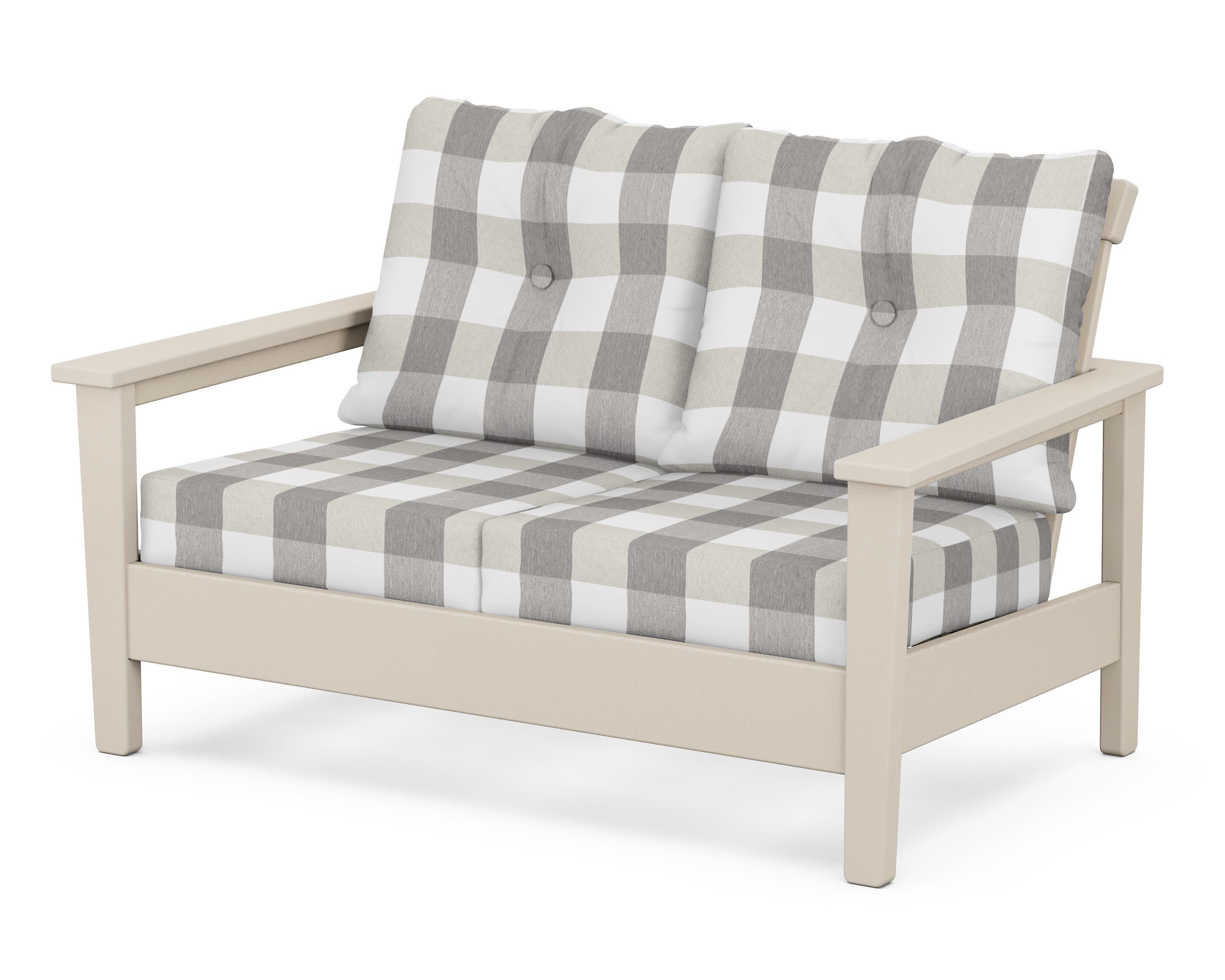 Prescott Deep Seating Loveseat in Sand / Buffalo Plaid Grey Mist