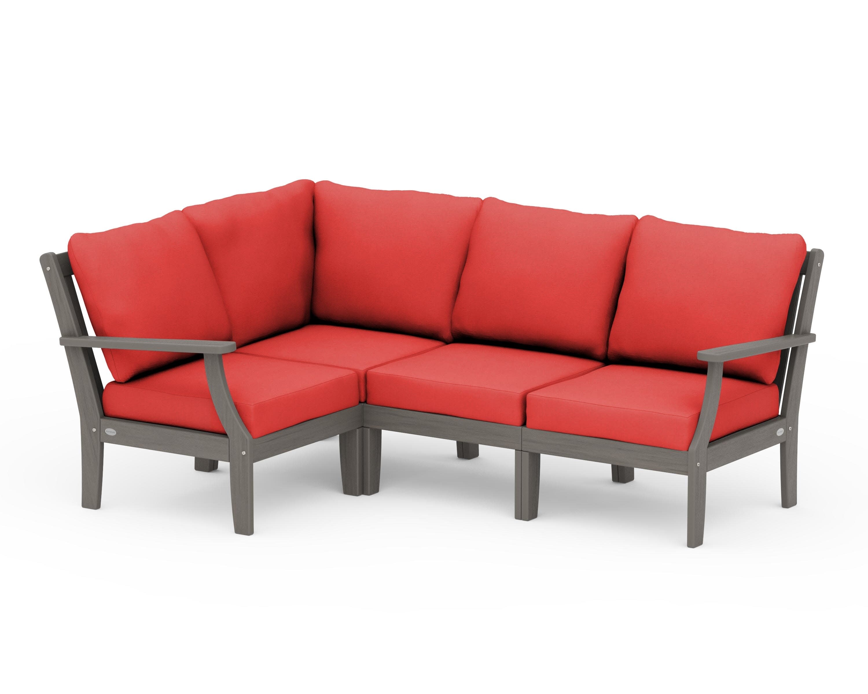 Braxton Modular 4-Piece Deep Seating Set in Driftwood / Crimson Linen