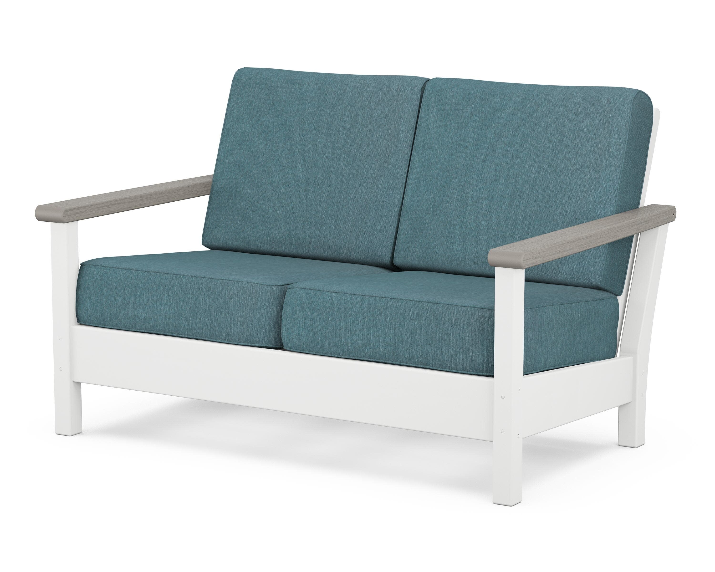 Harbour Deep Seating Loveseat in White / Driftwood / Ocean Teal
