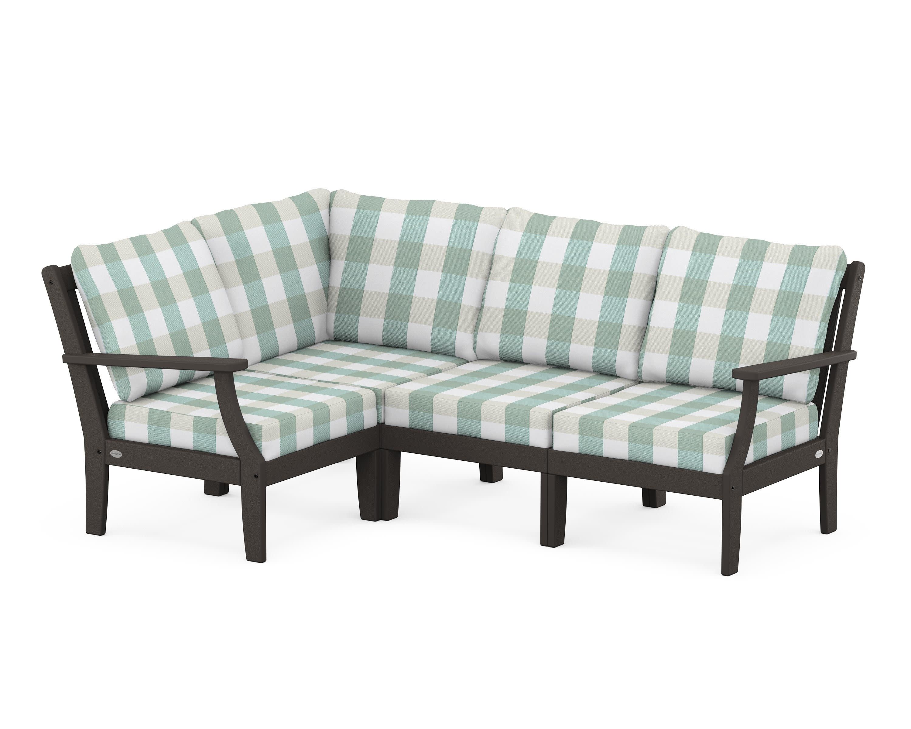 Braxton Modular 4-Piece Deep Seating Set in Vintage Coffee / Buffalo Plaid Glacier Spa