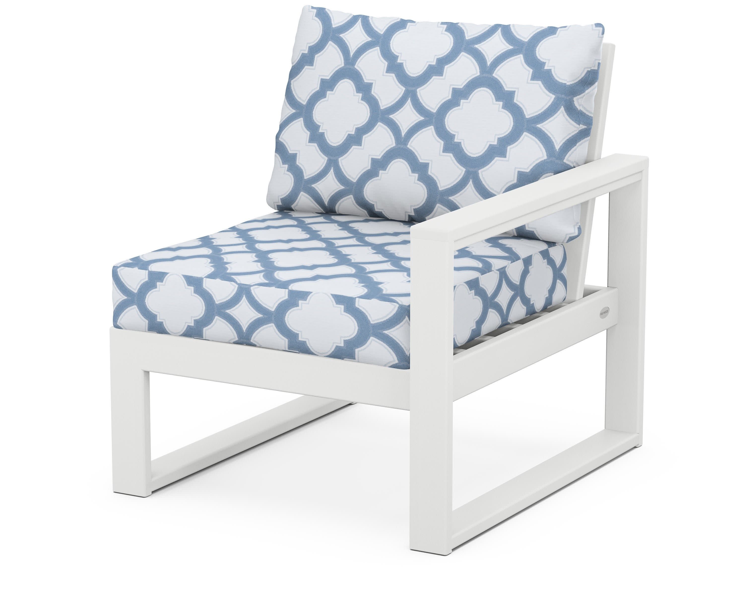 EDGE Modular Right Arm Chair in White / Trellis Sky Blue