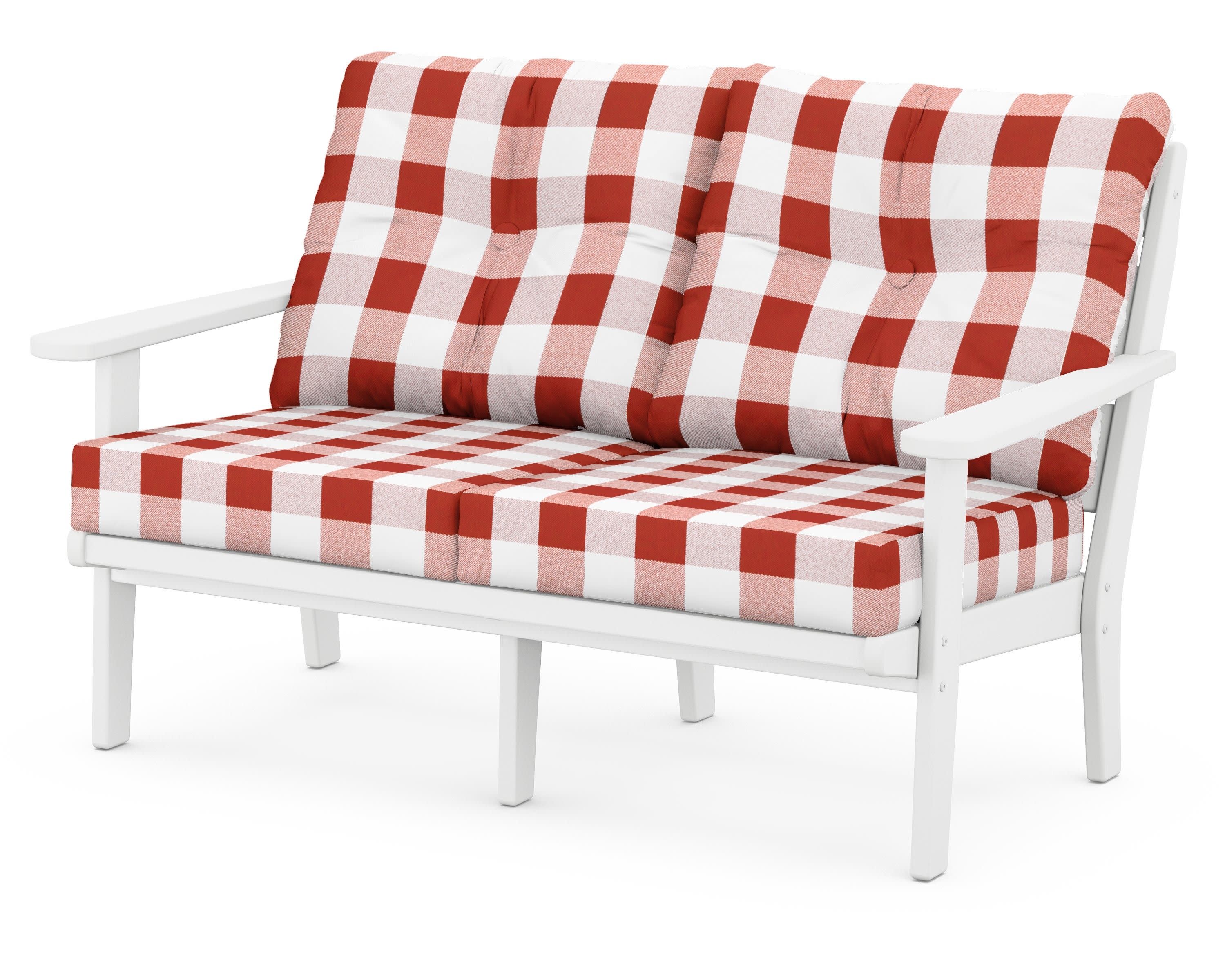 Lakeside Deep Seating Loveseat in White / Buffalo Plaid Crimson