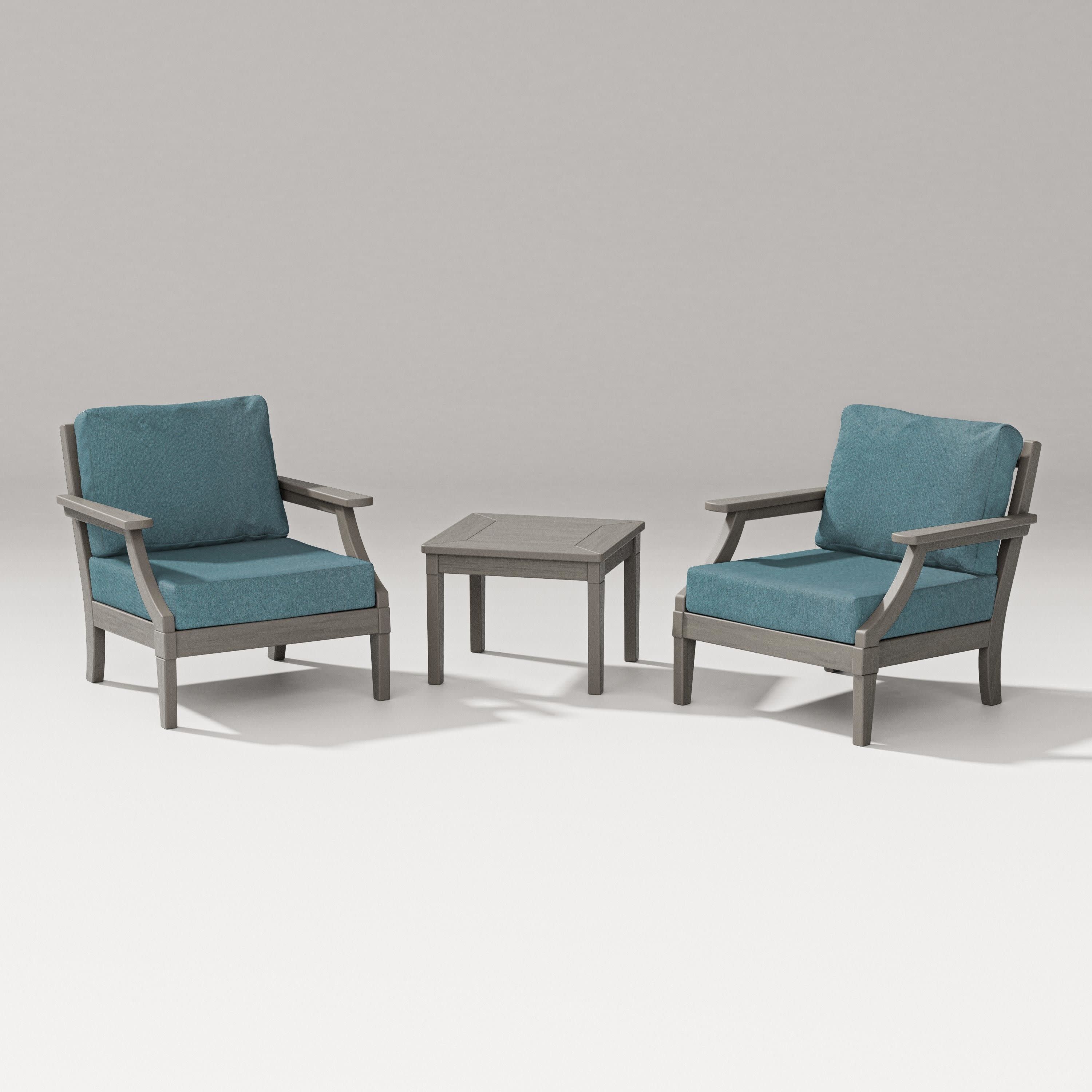 Estate 3-Piece Lounge Chair Set in Driftwood / Ocean Teal