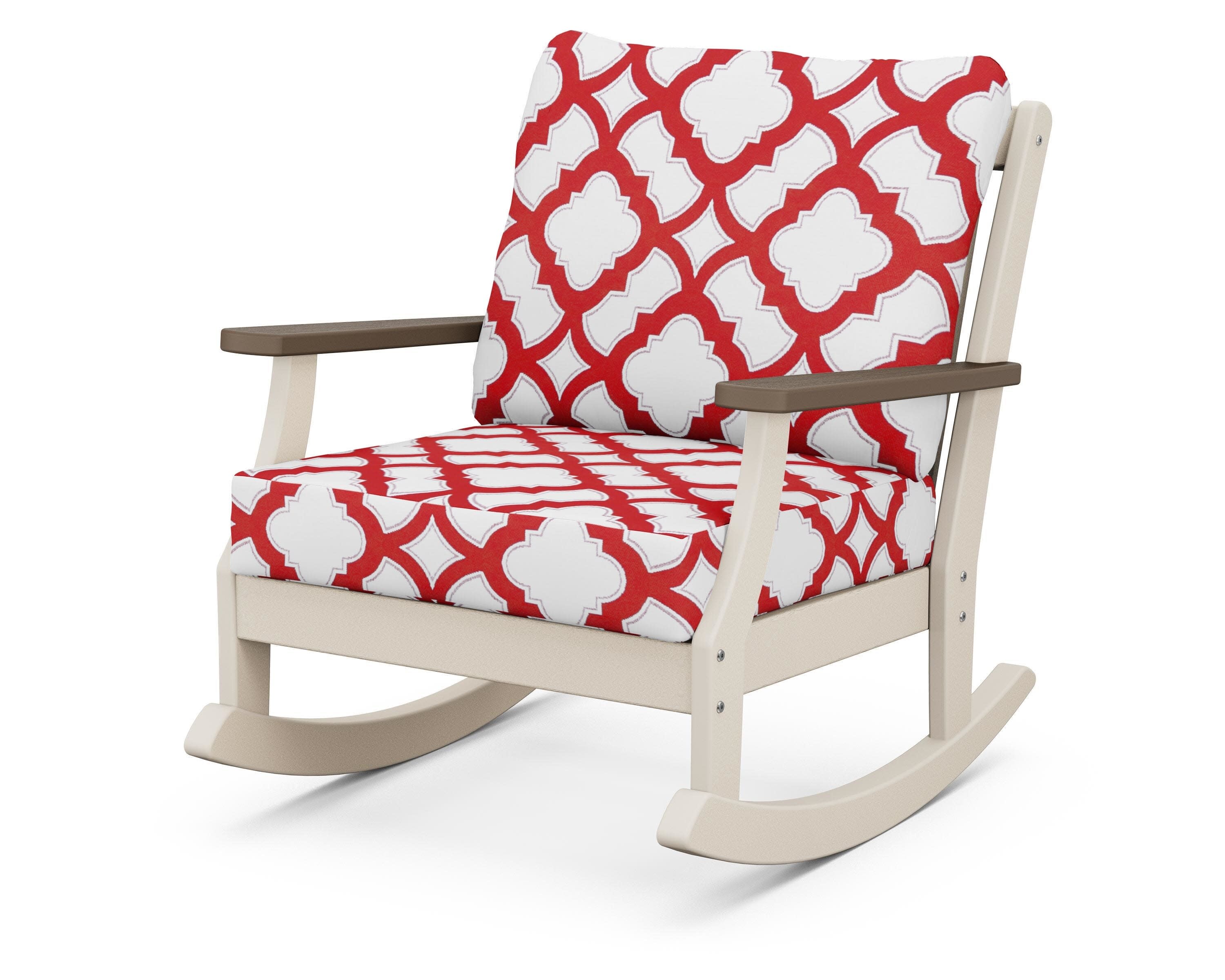 Braxton Deep Seating Rocking Chair in Sand / Kona / Trellis Crimson