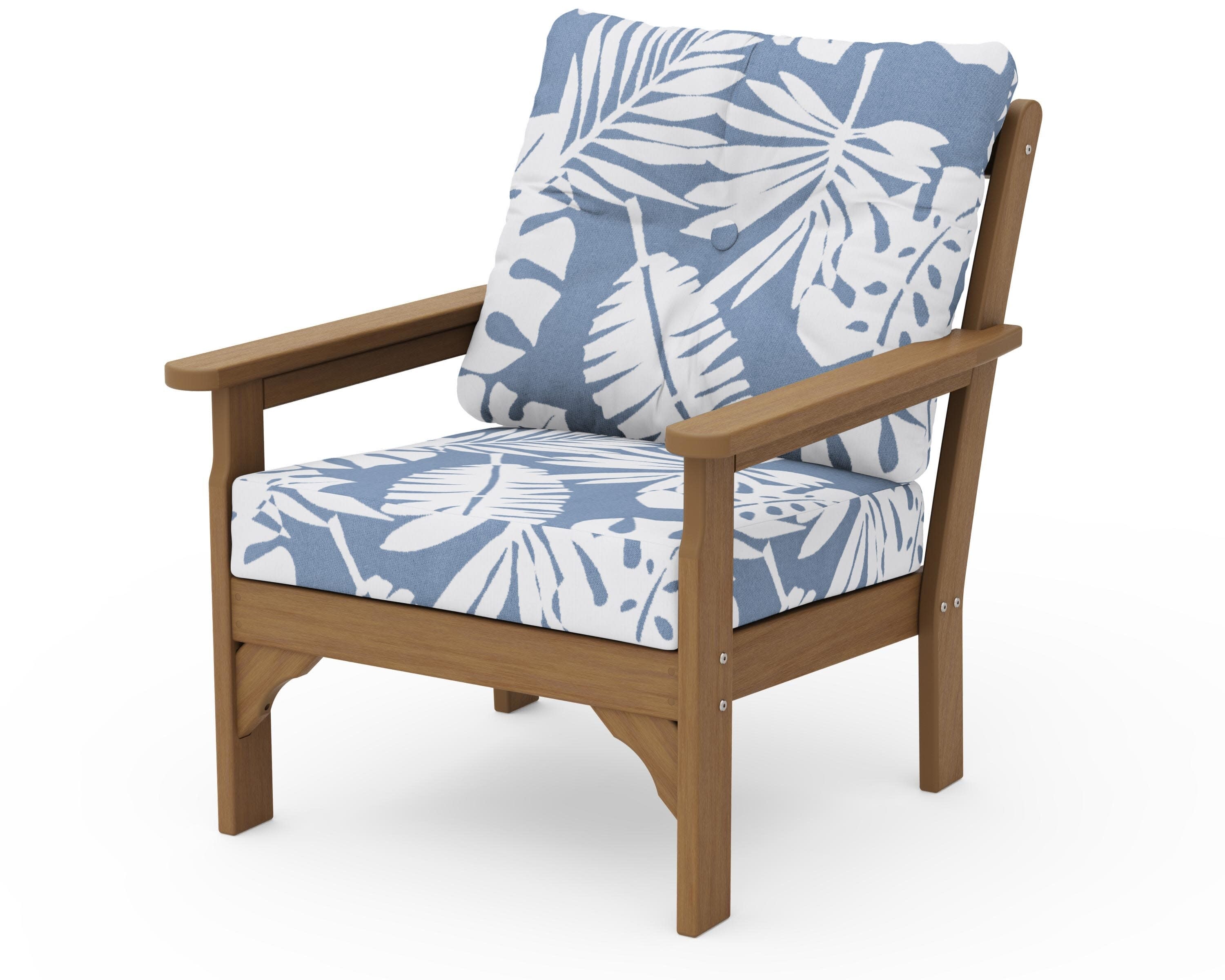 Vineyard Deep Seating Chair in Natural / Leaf Sky Blue