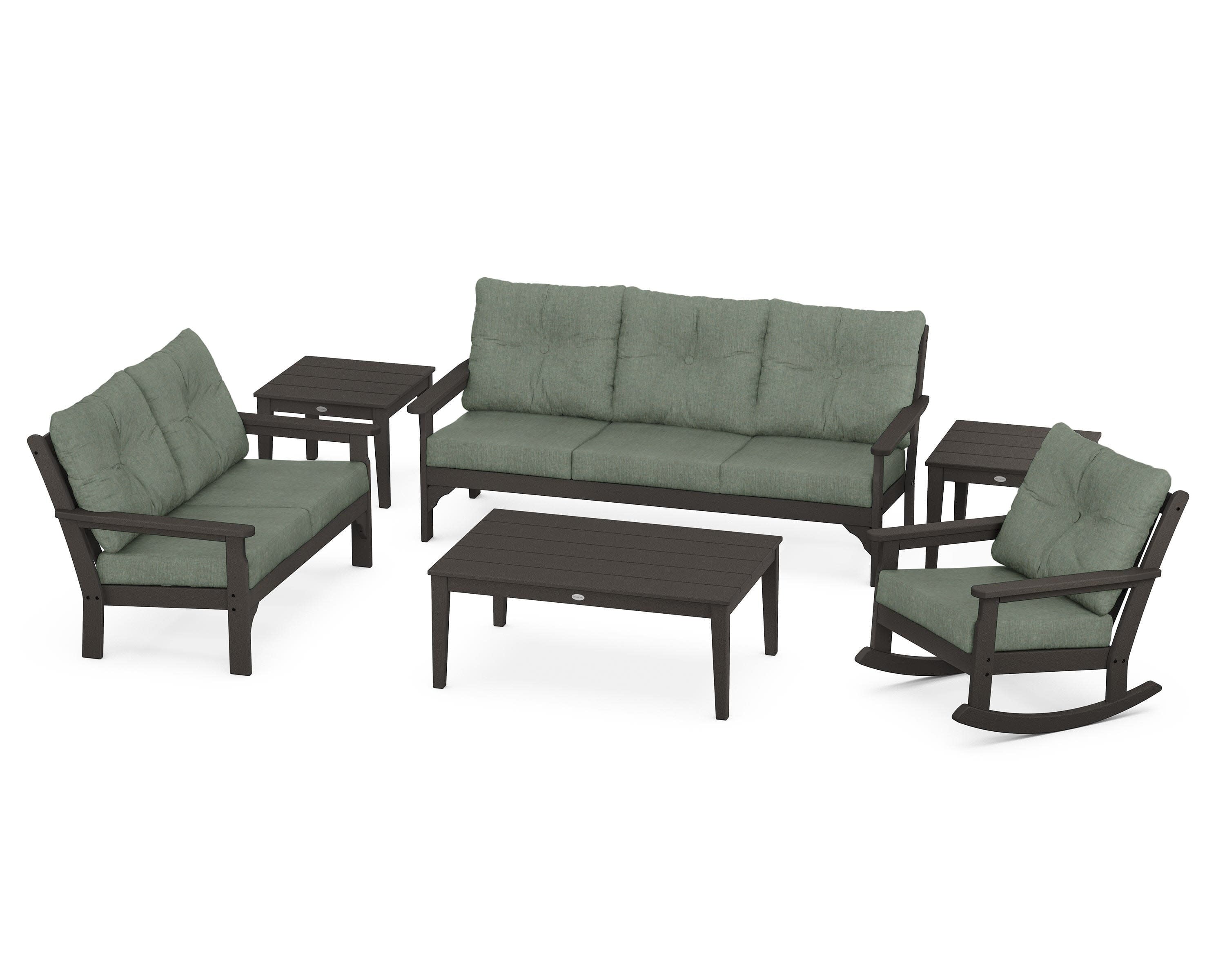 Vineyard 6-Piece Deep Seating Set in Vintage Coffee / Cast Sage