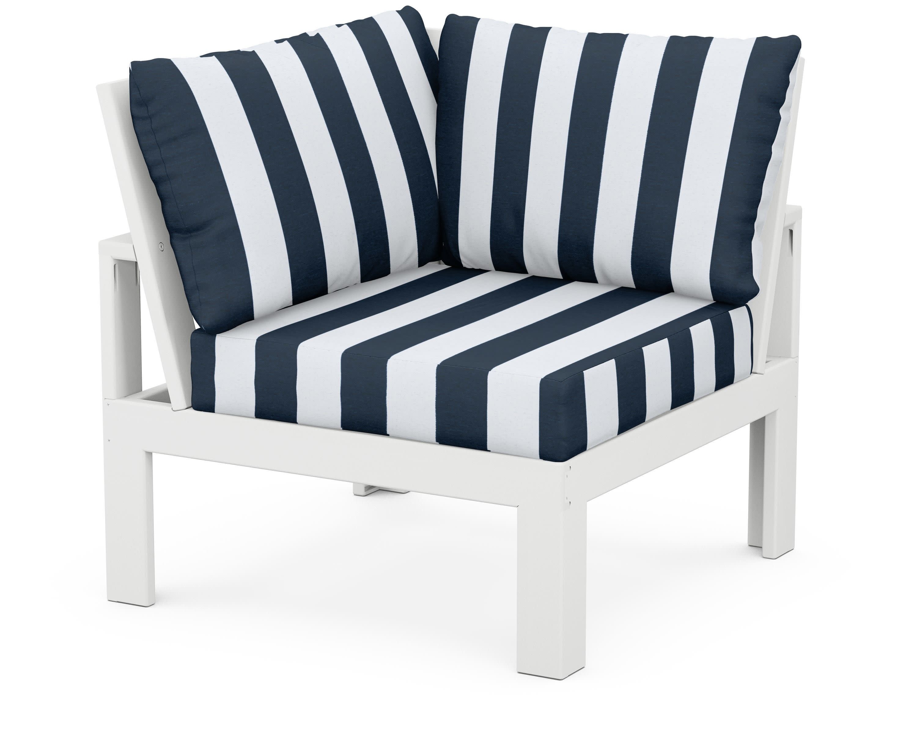 Modular Corner Chair in White / Cabana Stripe Marine Indigo