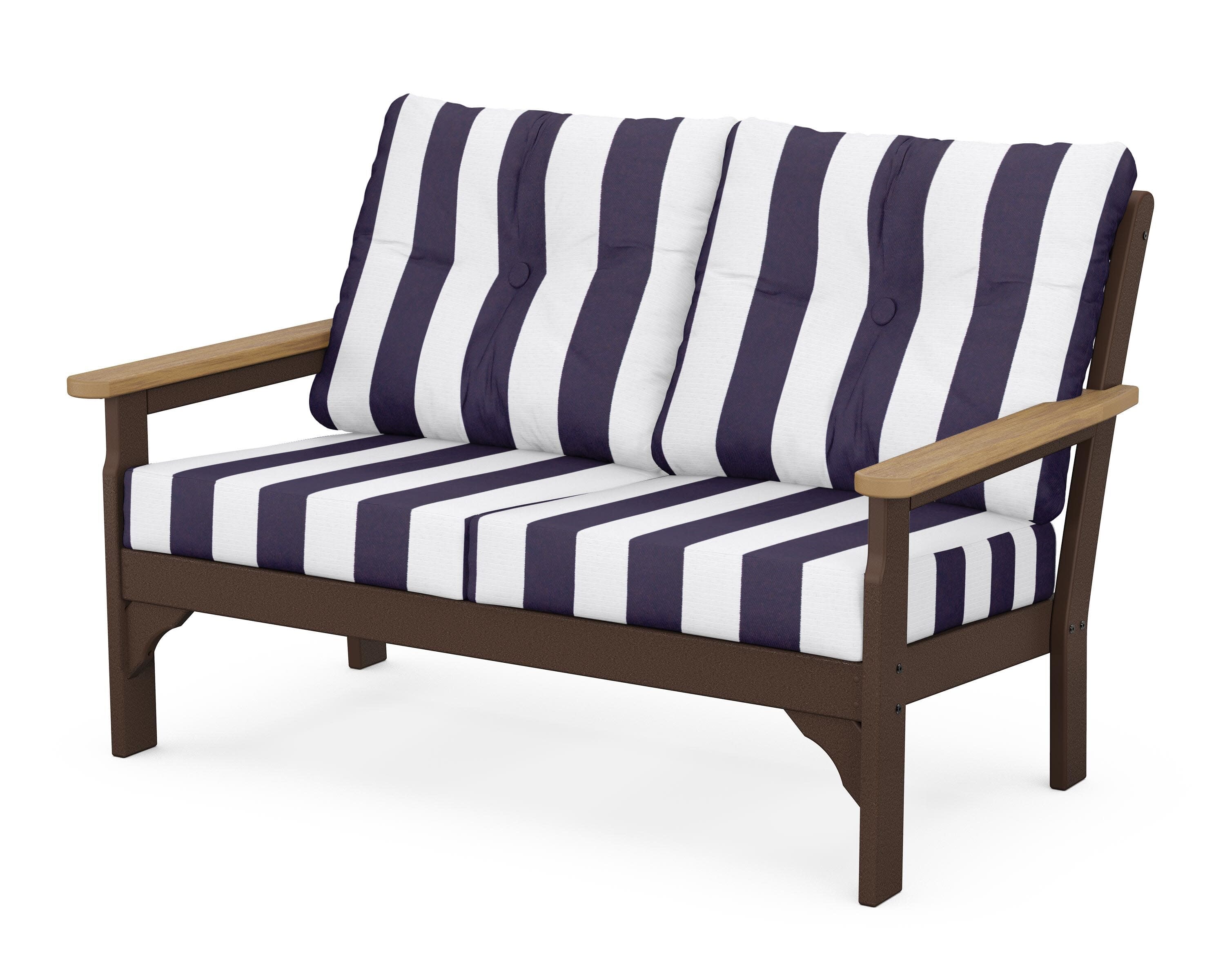 Vineyard Deep Seating Loveseat in Mahogany / Natural / Cabana Stripe Navy