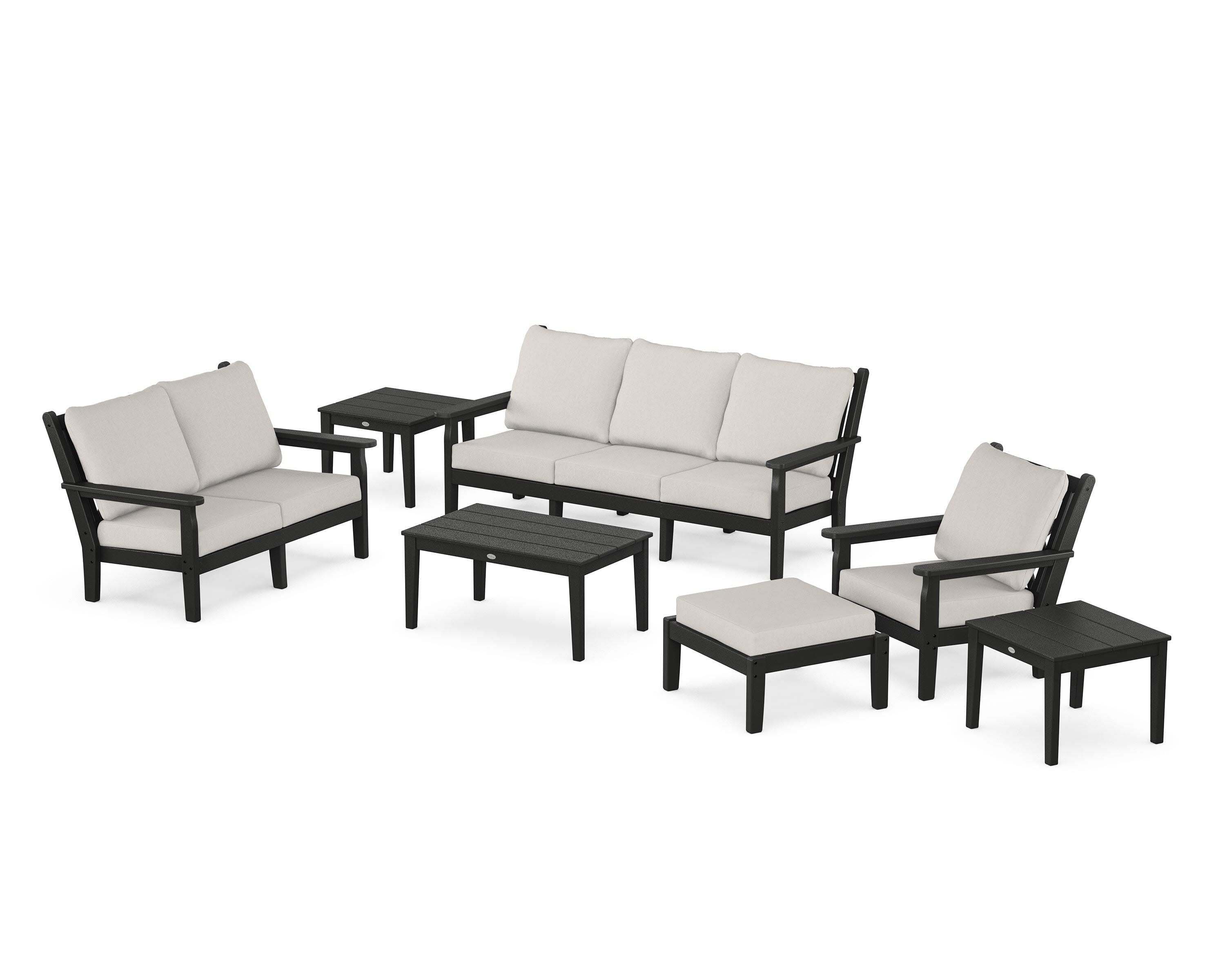 Chippendale 7-Piece Deep Seating Set in Black / Cast Ash