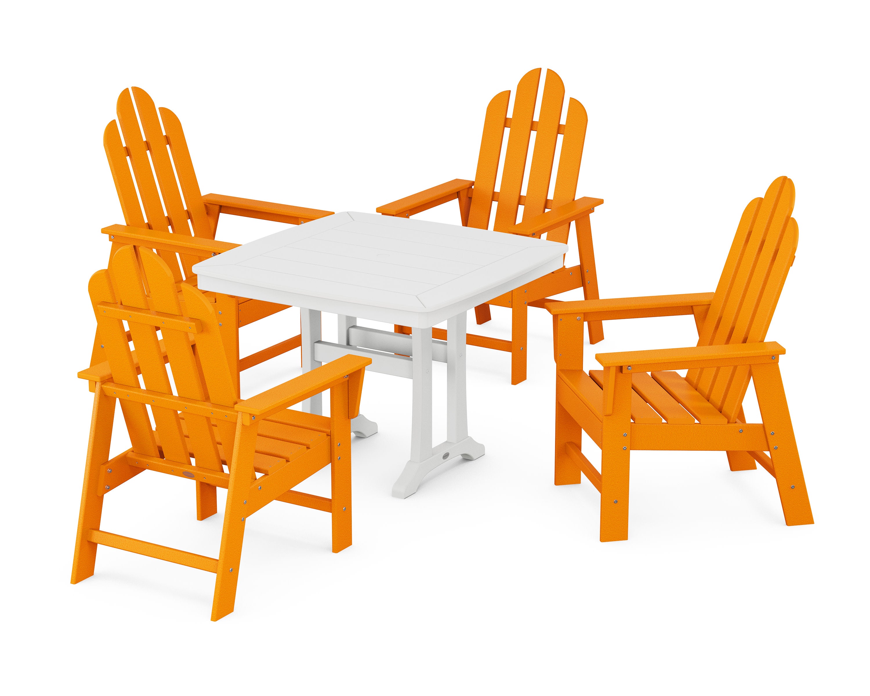 Long Island 5-Piece Dining Set with Trestle Legs in Tangerine / White