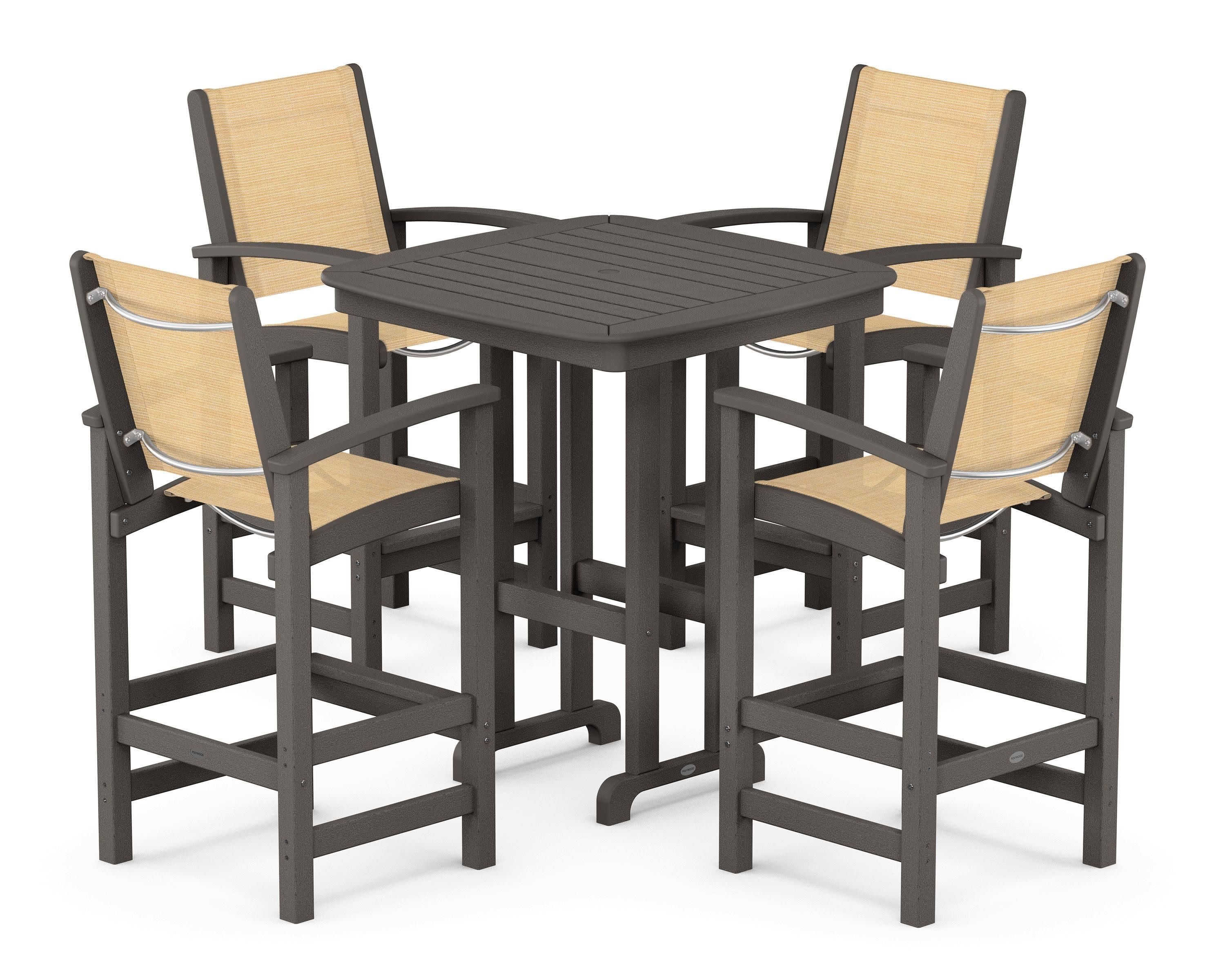 Coastal 5-Piece Bar Set in Vintage Coffee / Dupioni Apricot Sling