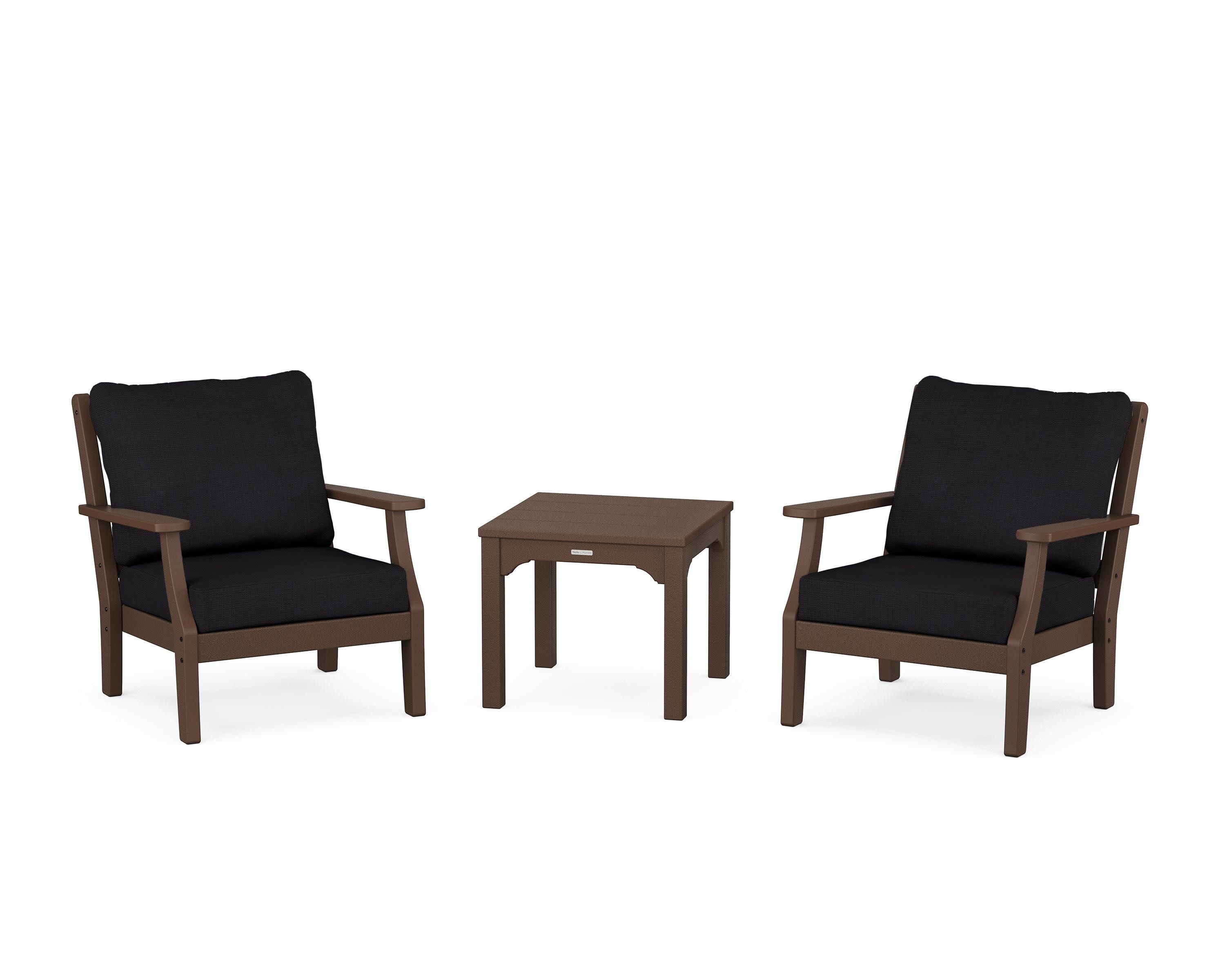 Chinoiserie 3-Piece Deep Seating Set in Mahogany / Midnight Linen