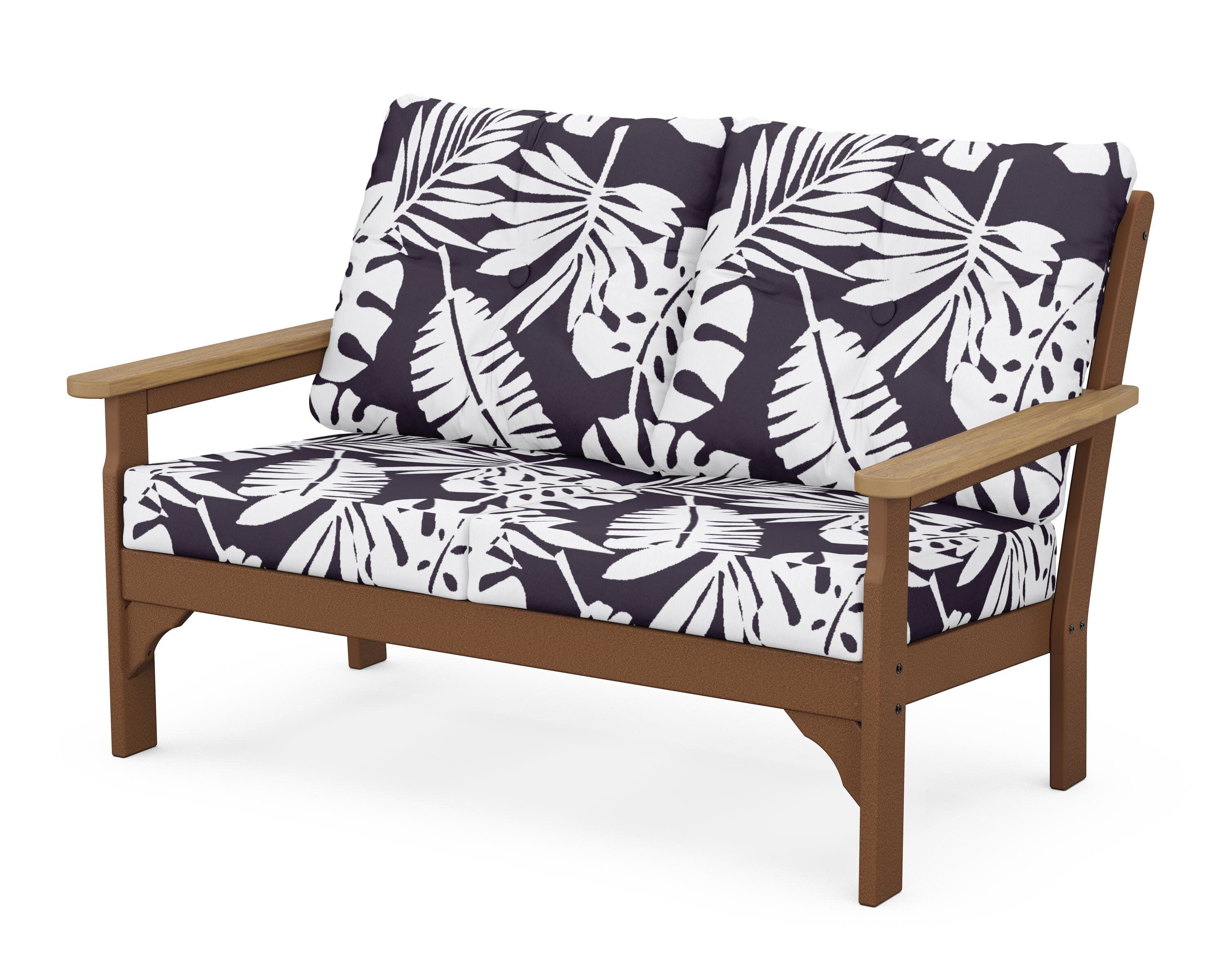 Vineyard Deep Seating Loveseat in Teak / Natural / Leaf Navy