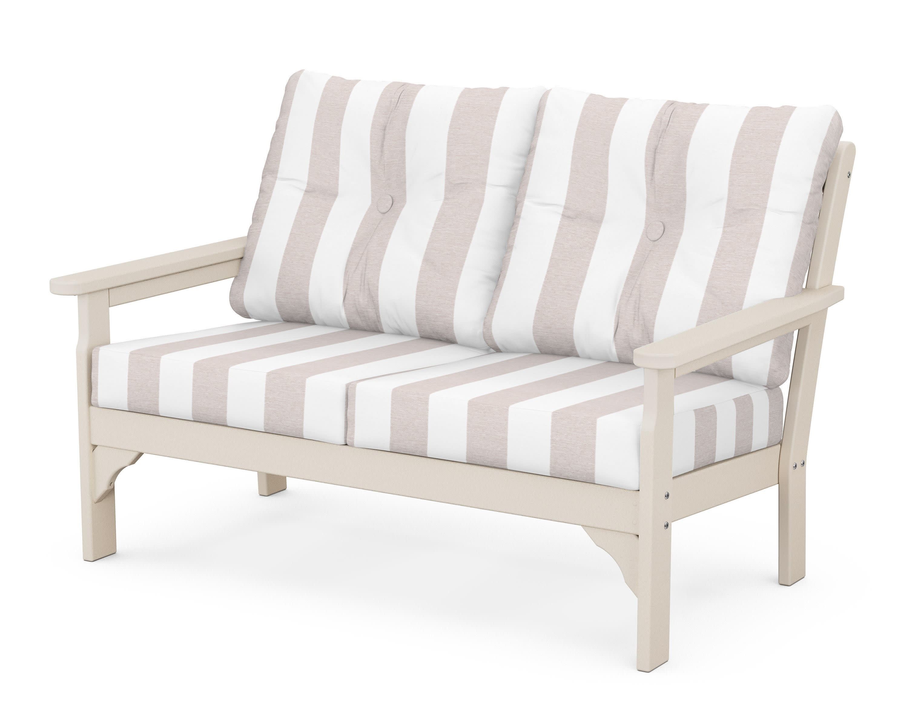 Vineyard Deep Seating Loveseat in Sand / Cabana Stripe Dune Burlap